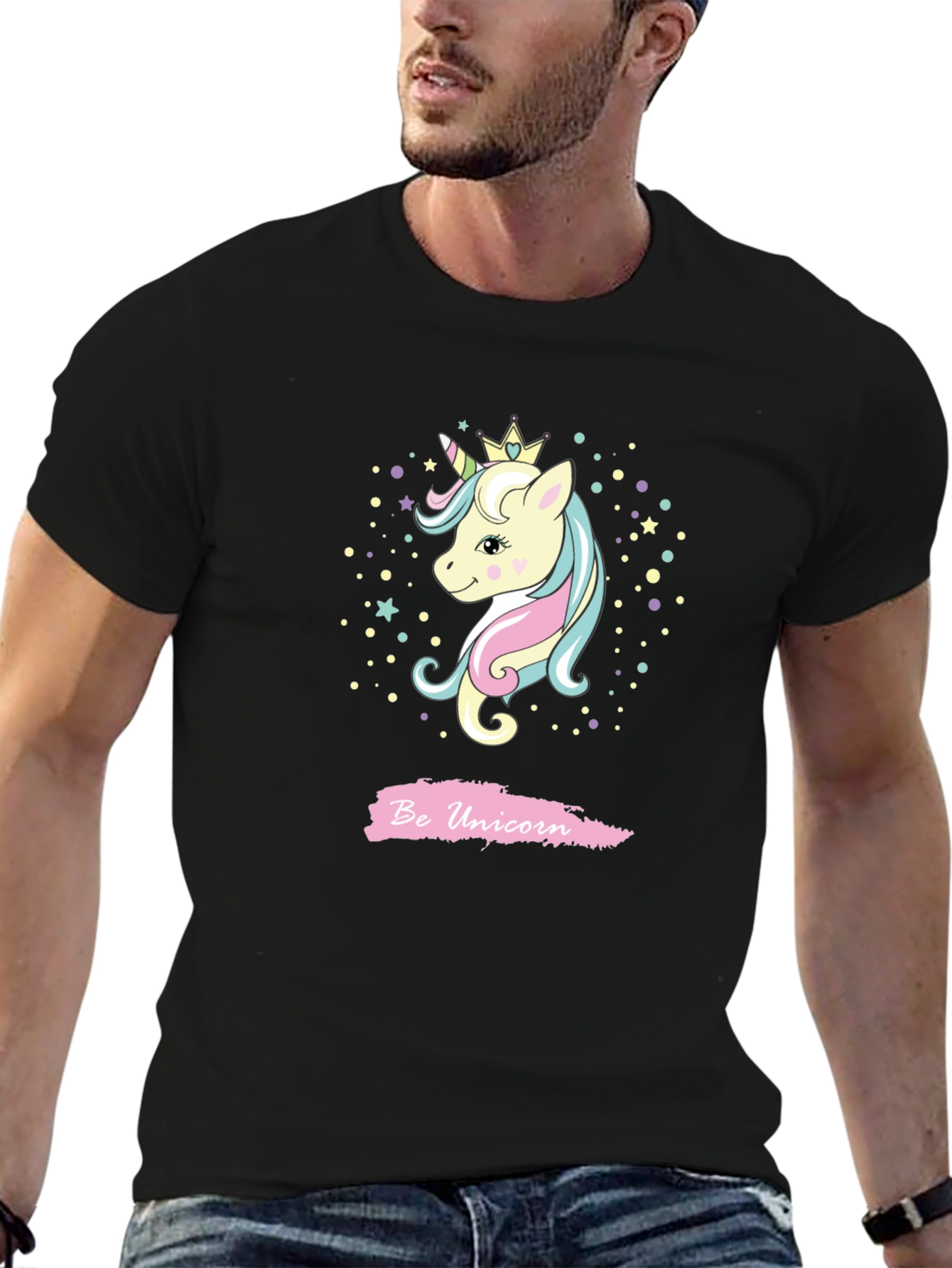 Black Be Unicorn Graphic Black T-Shirt view 6
