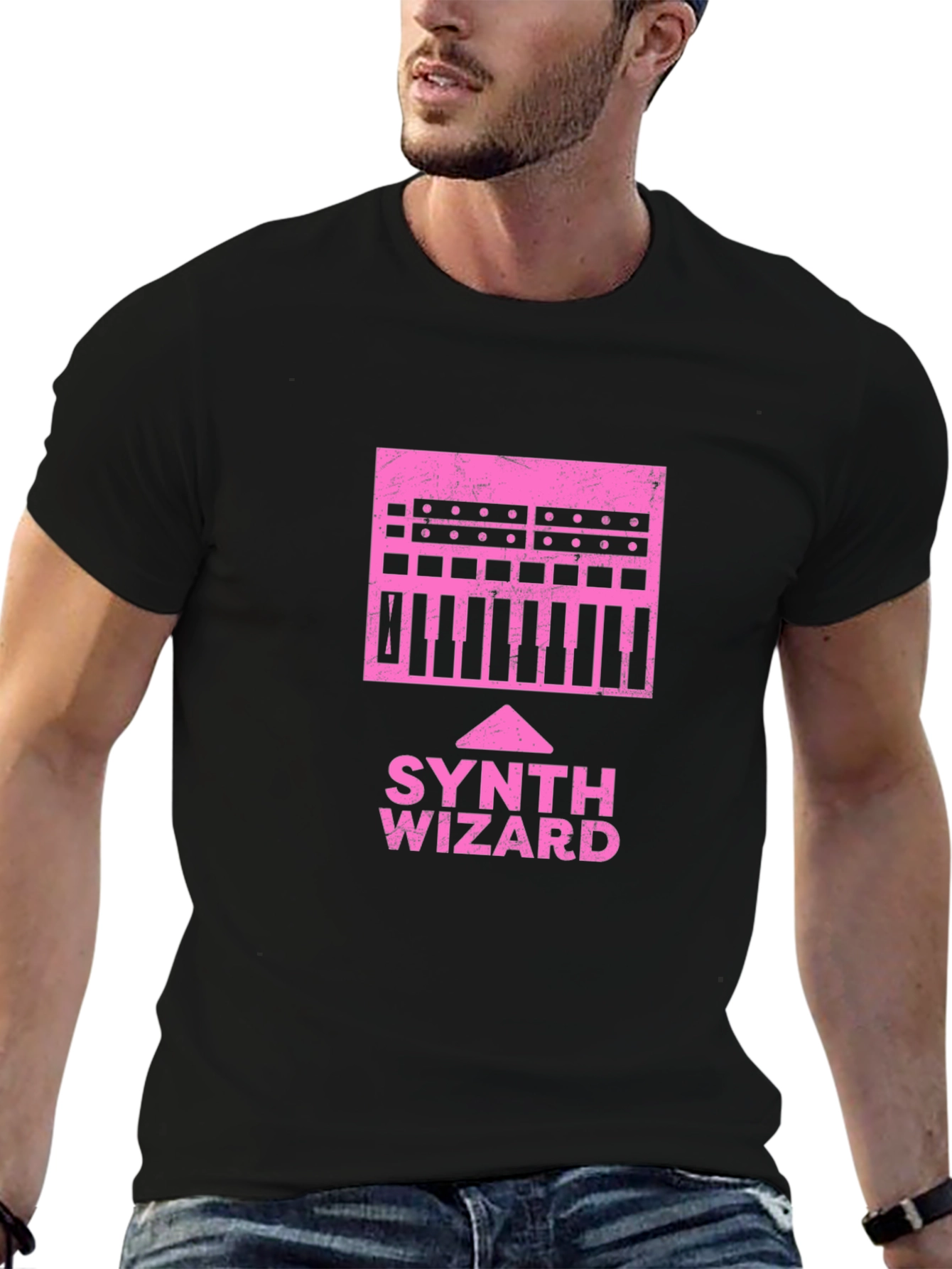 Black Synth Wizard Graphic T-Shirt - Black view 6