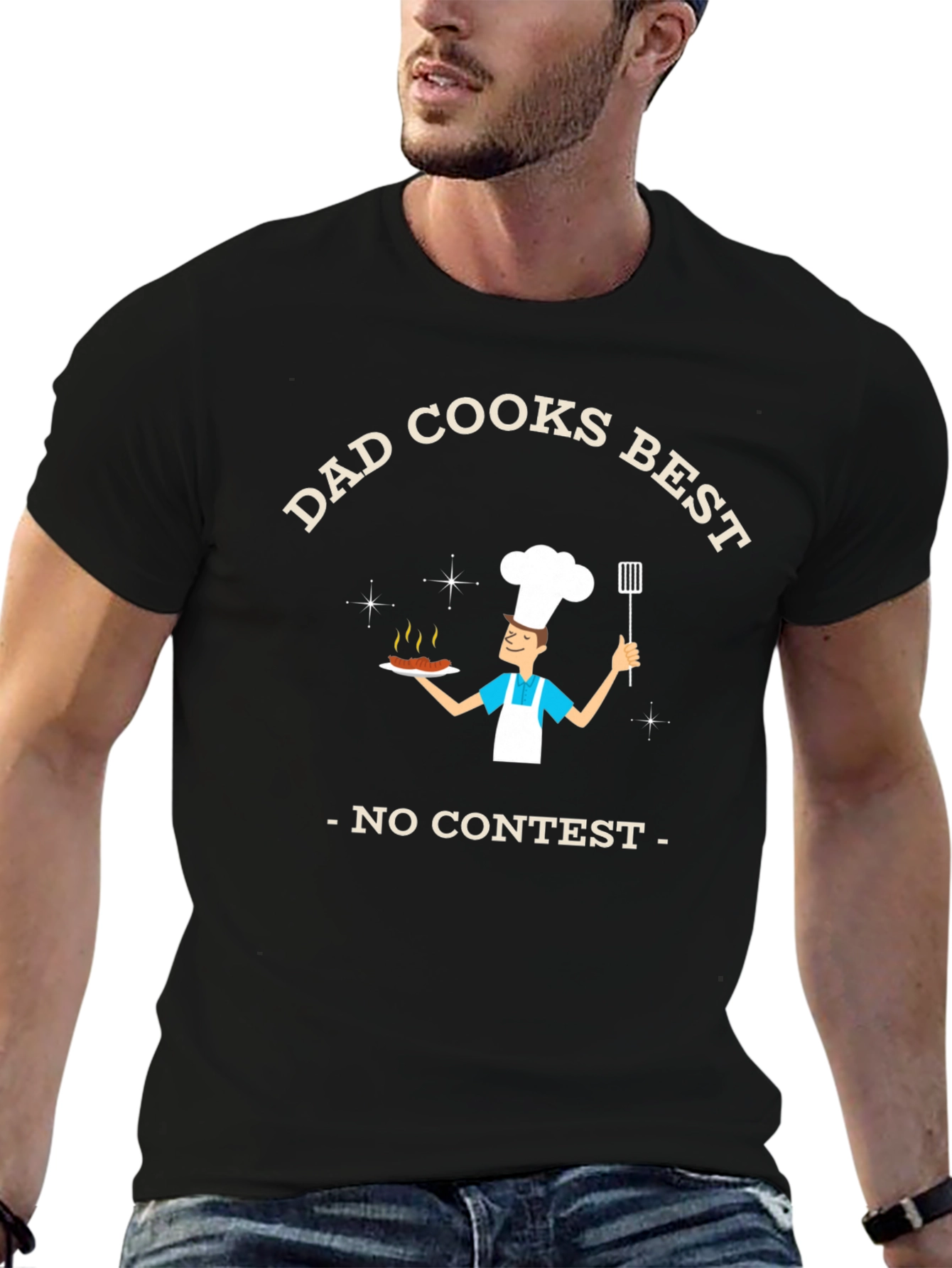 Black Dad Cooks Best T-Shirt - No Contest BBQ Chef Tee view 6