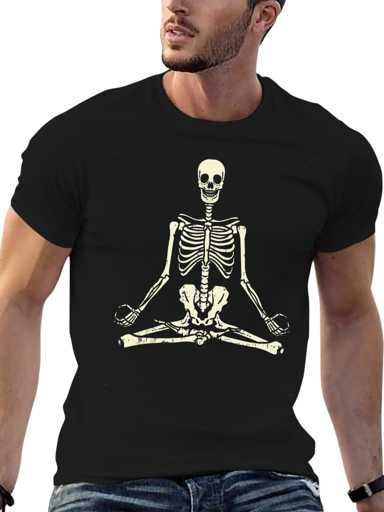 Black Yoga Skeleton T-Shirt - Meditating Skeleton Tee view 6