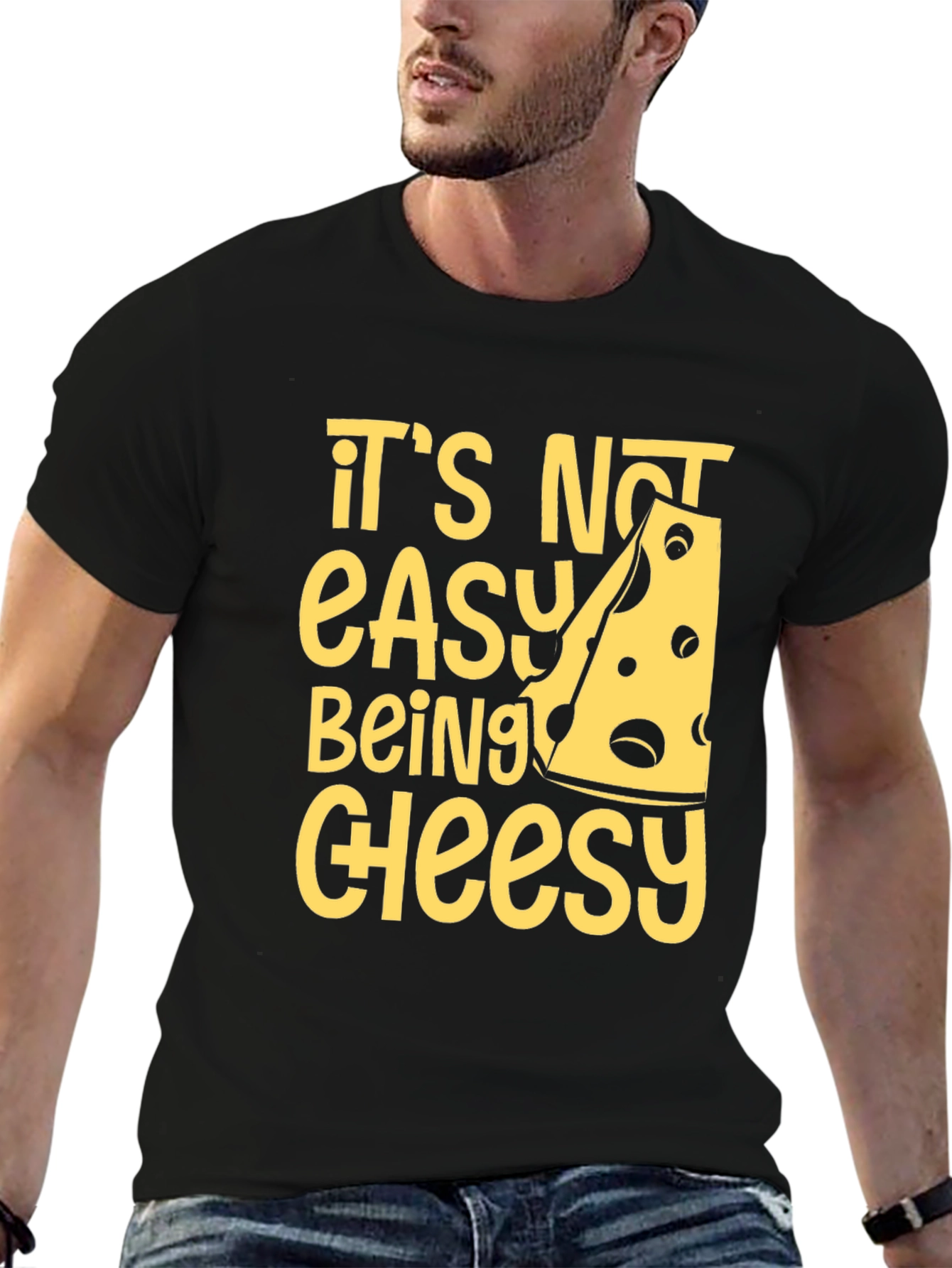 Black Cheesy Humor T-Shirt - It's Not Easy Being Cheesy! view 6