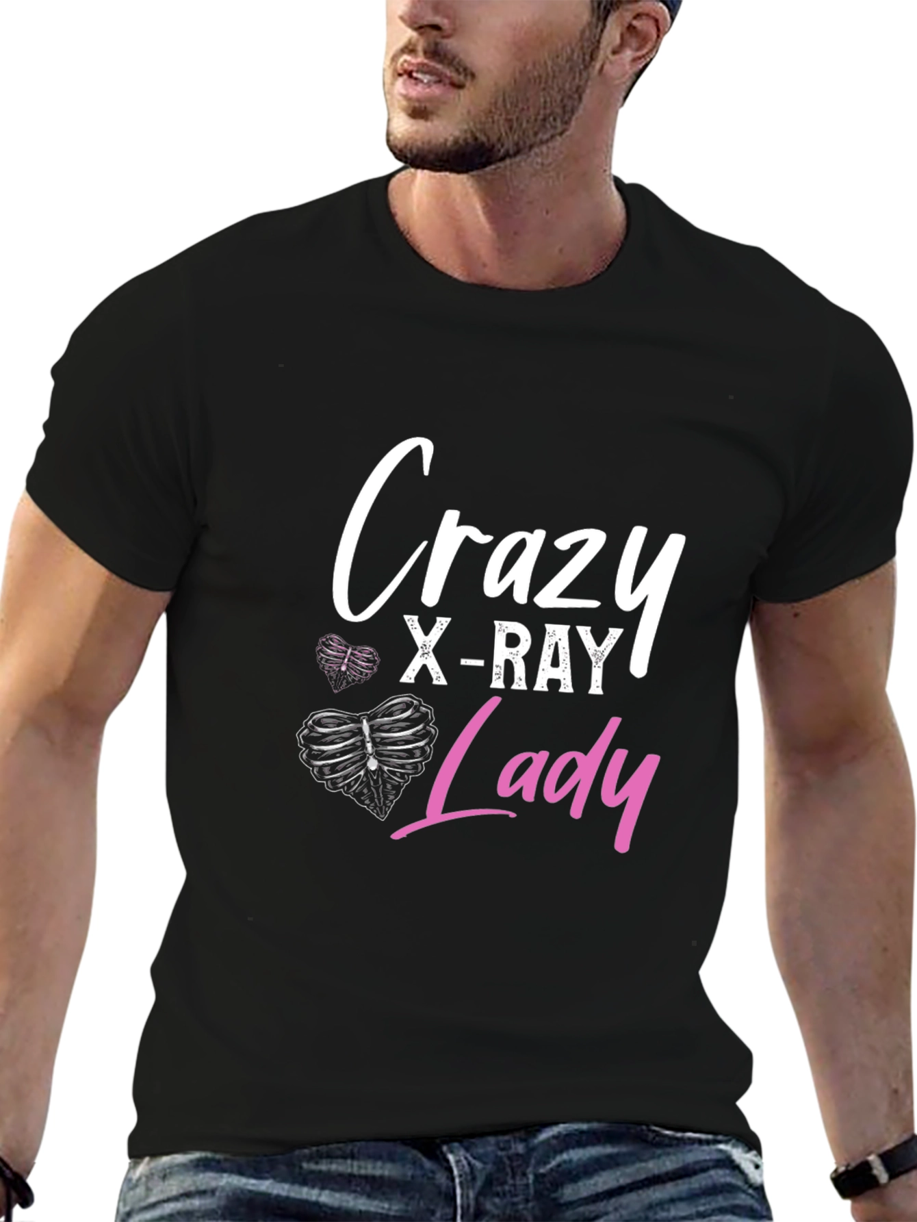 Black Crazy X-Ray Lady Graphic Tee - Radiology Gift view 6