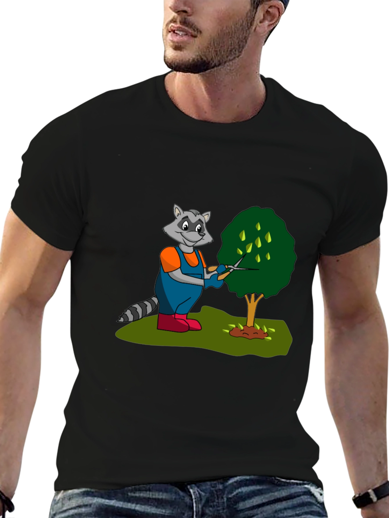 Black Gardening Raccoon Graphic Tee view 6