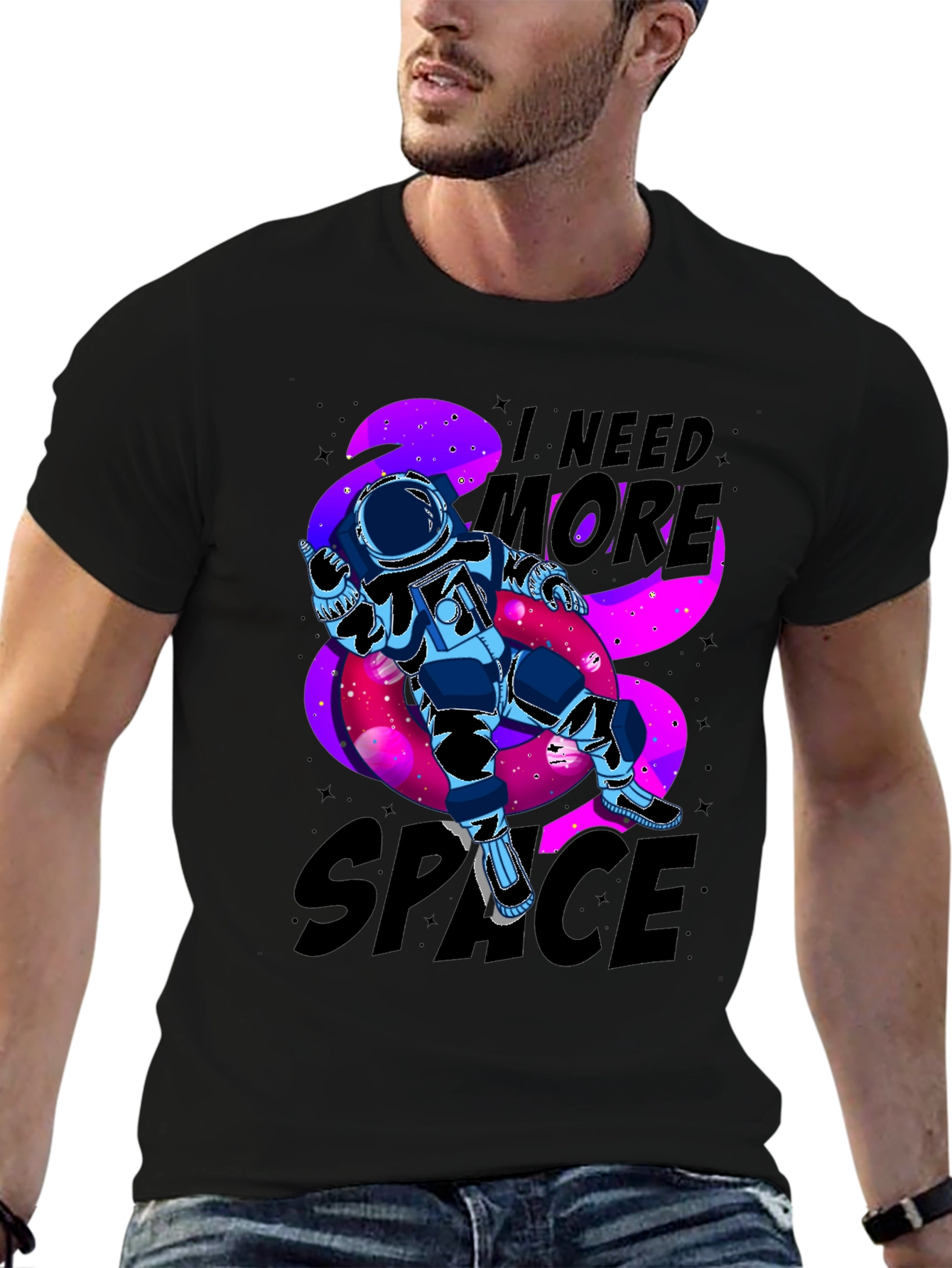 Black I Need More Space Astronaut Graphic T-Shirt view 6