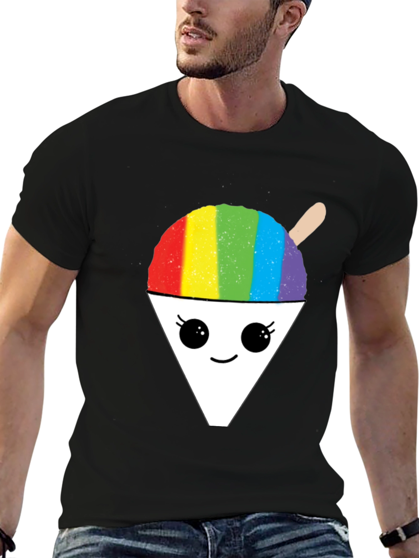 Black Rainbow Shaved Ice Graphic Tee - Cute Foodie Shirt view 6