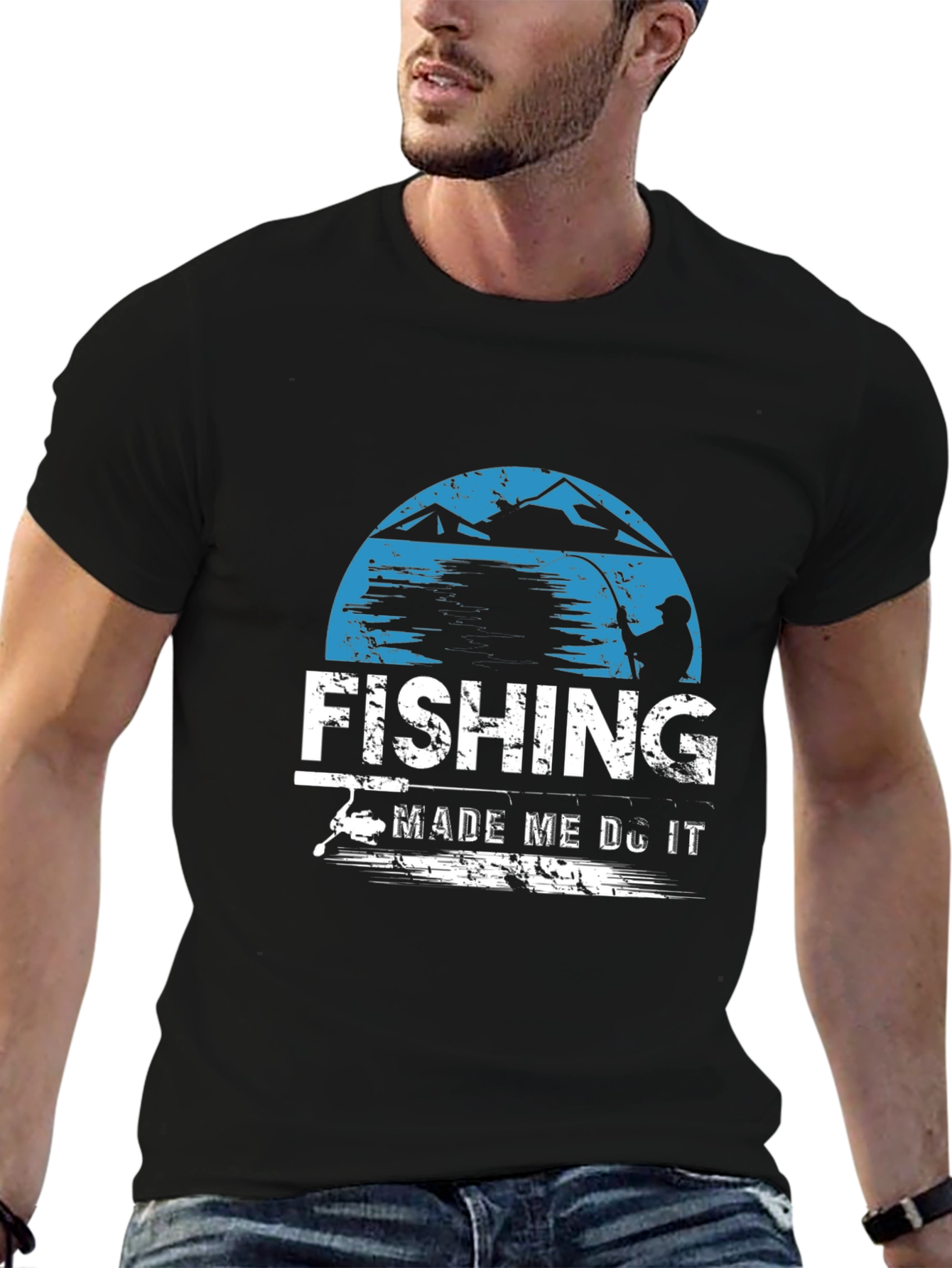 Black Fishing Made Me Do It Graphic T-Shirt view 6