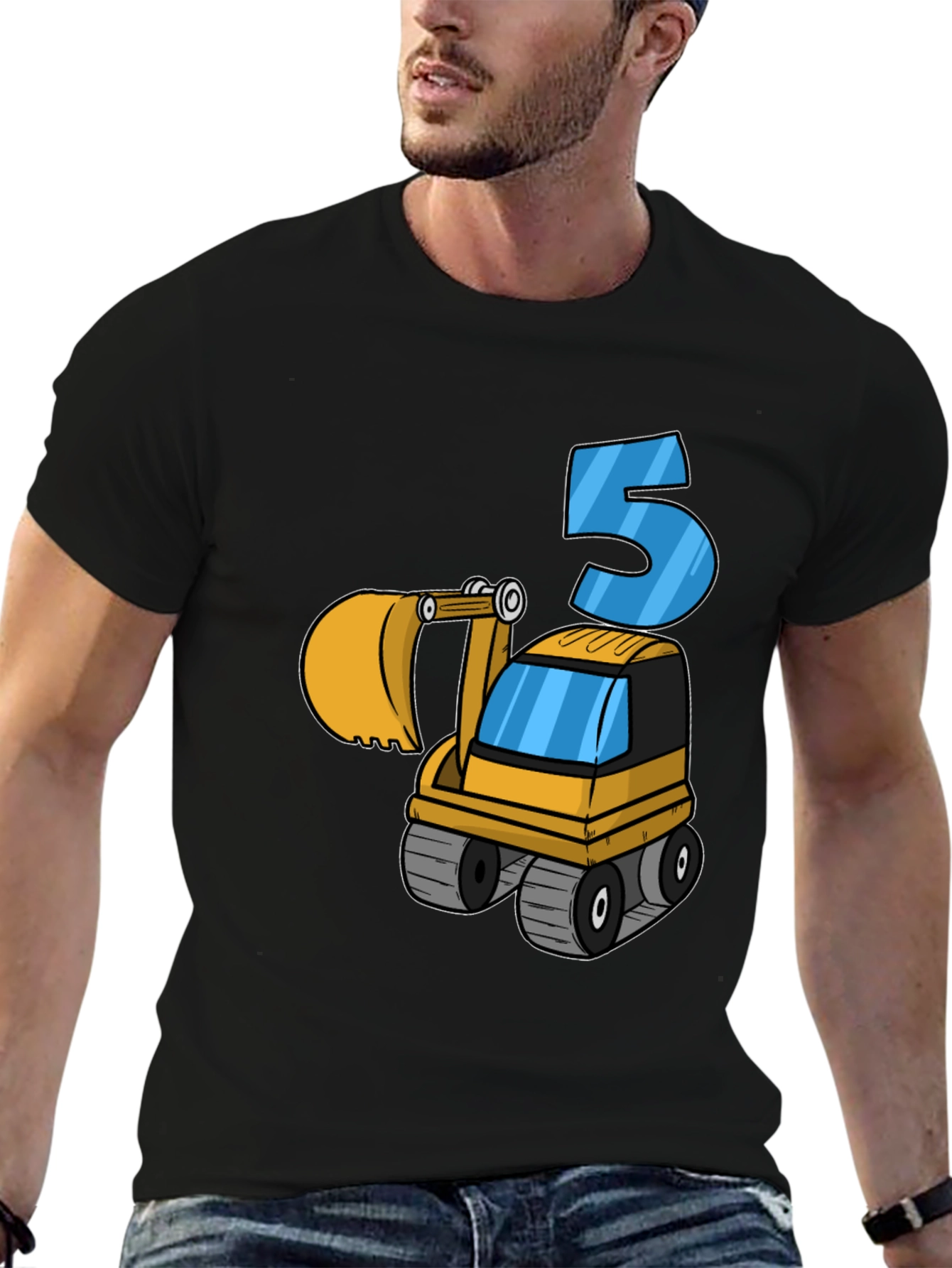 Black Kids 5th Birthday Excavator T-Shirt view 6