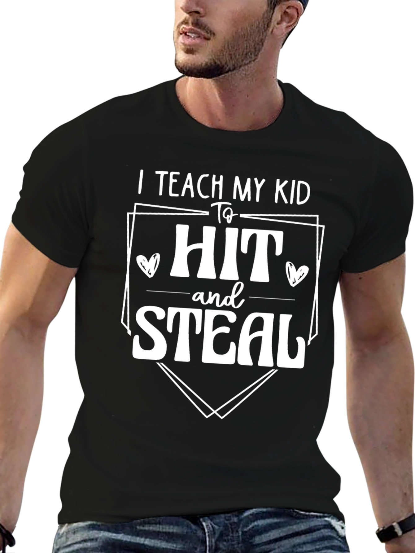 Black Teach My Kid to Hit & Steal T-Shirt view 6