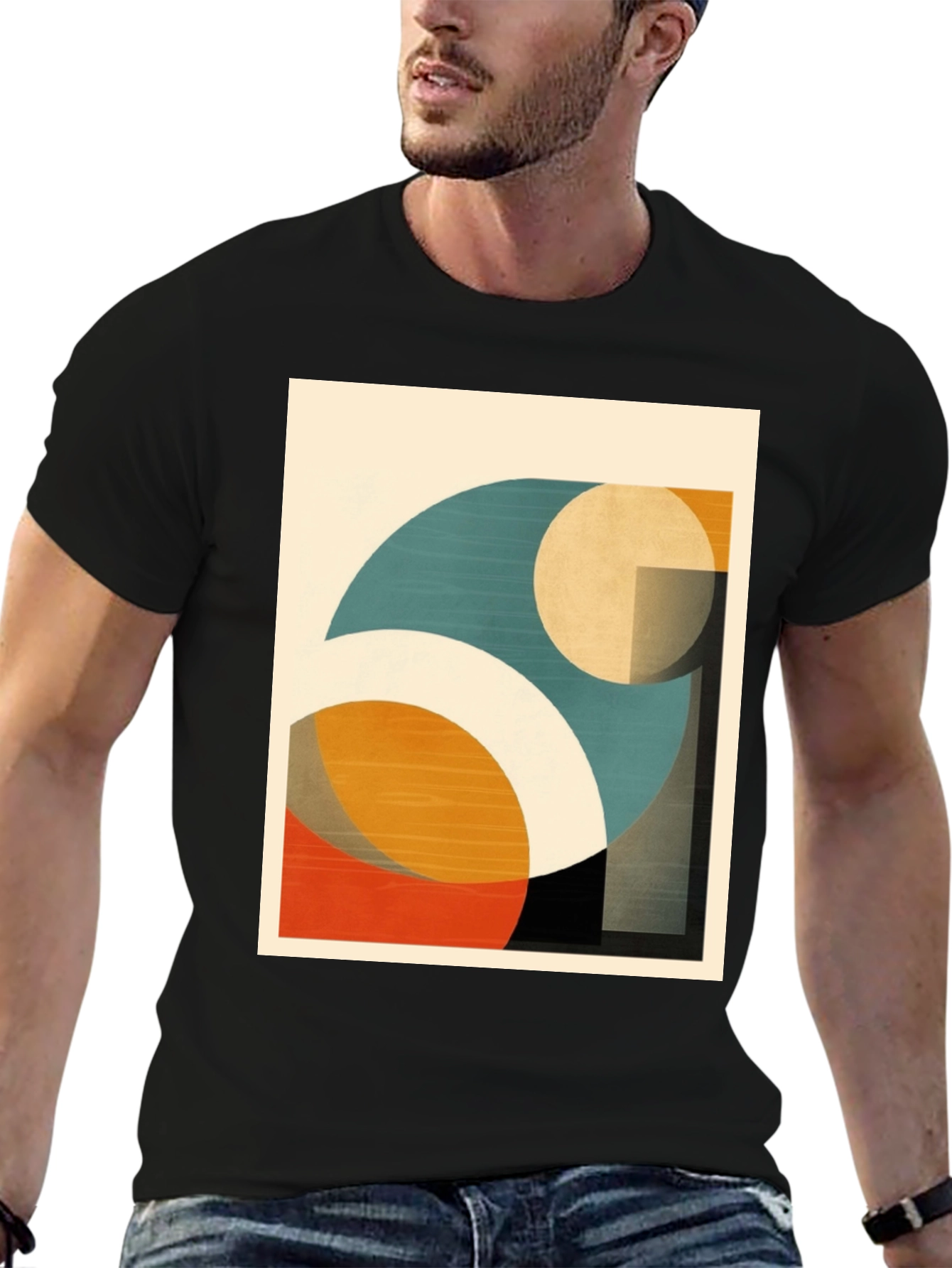 Black Geometric Art T-Shirt: Modern Abstract Design view 6