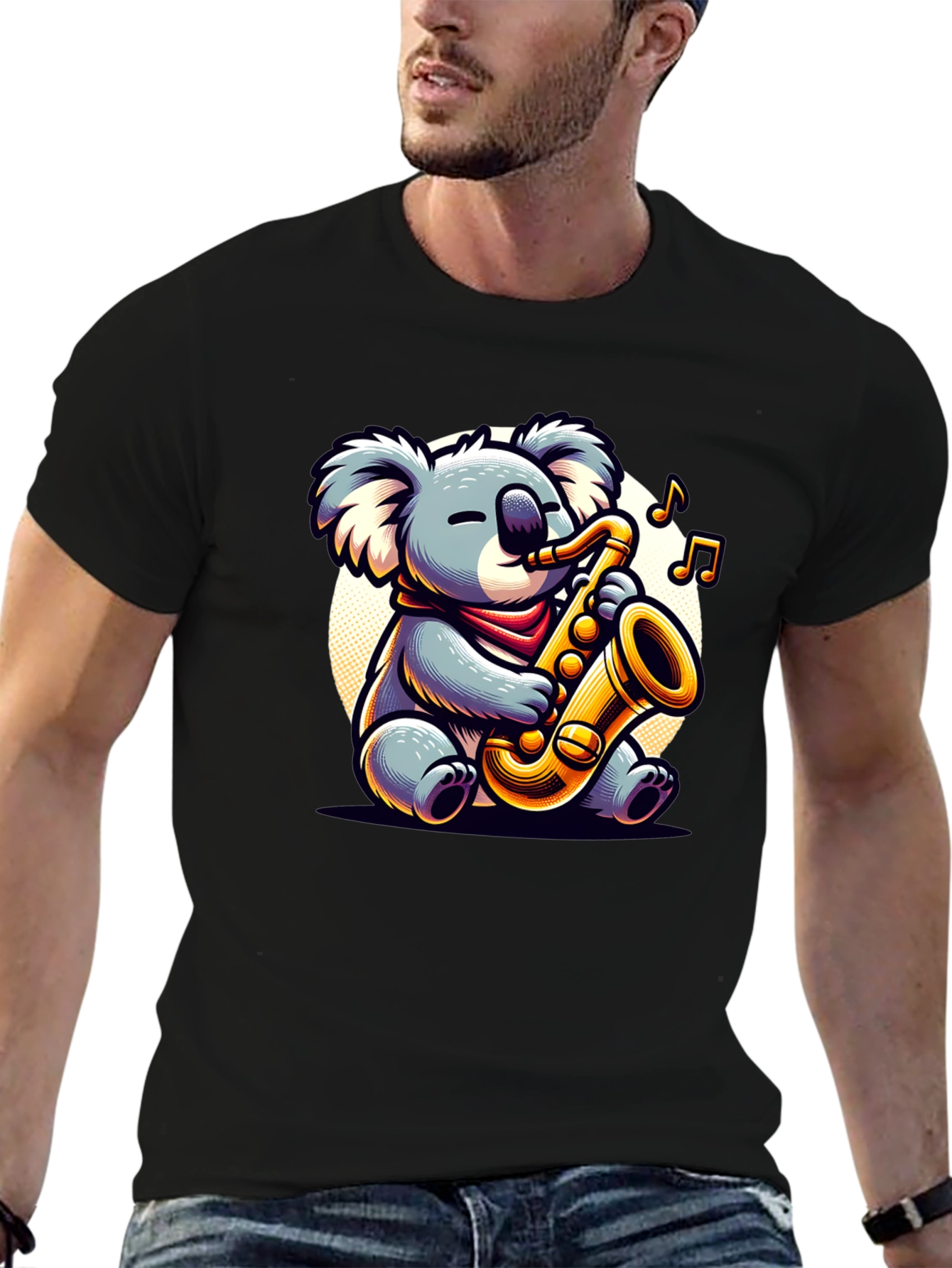 Black Koala Saxophone Player Graphic Tee view 6