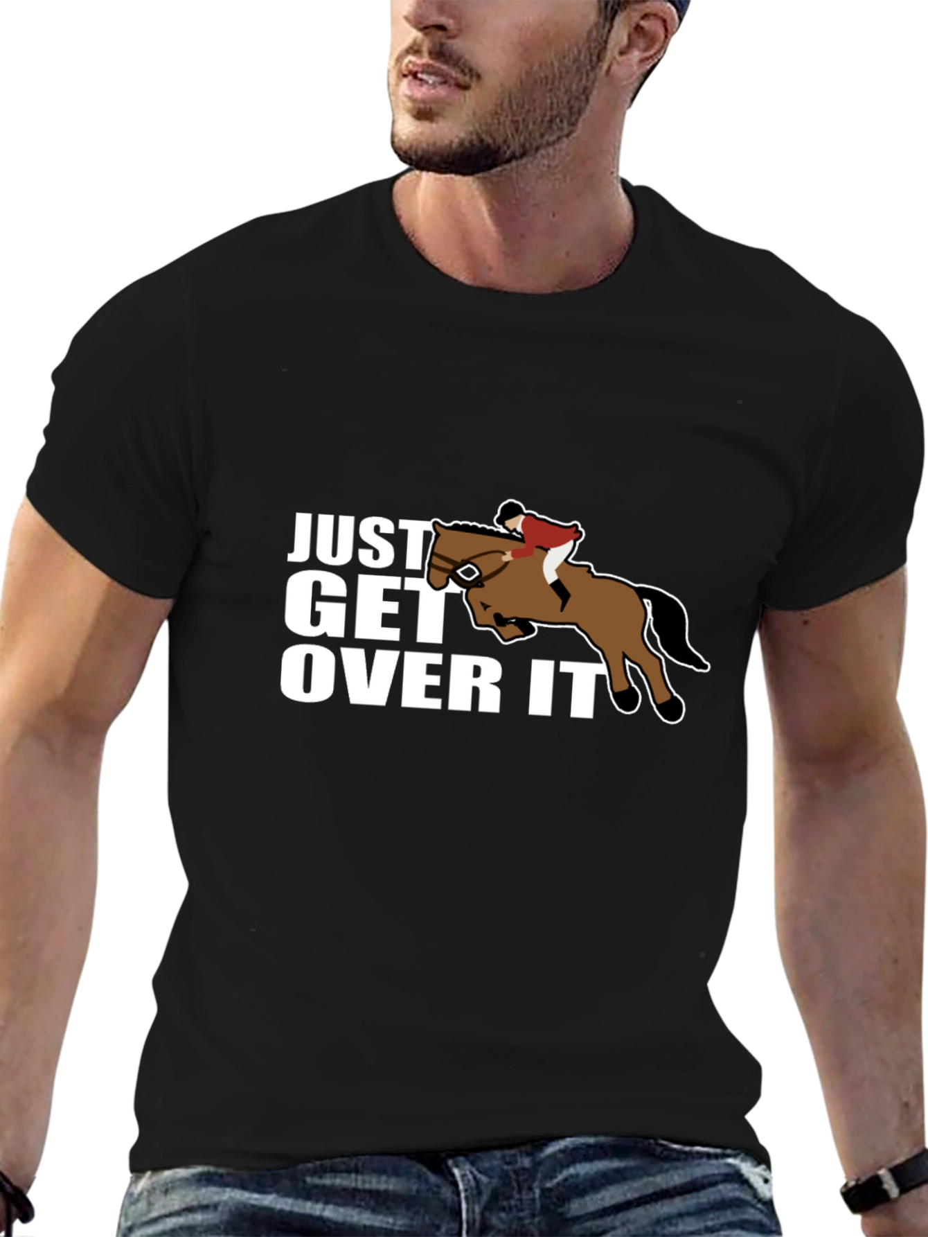 Black Just Get Over It Horse Riding Graphic Tee view 6