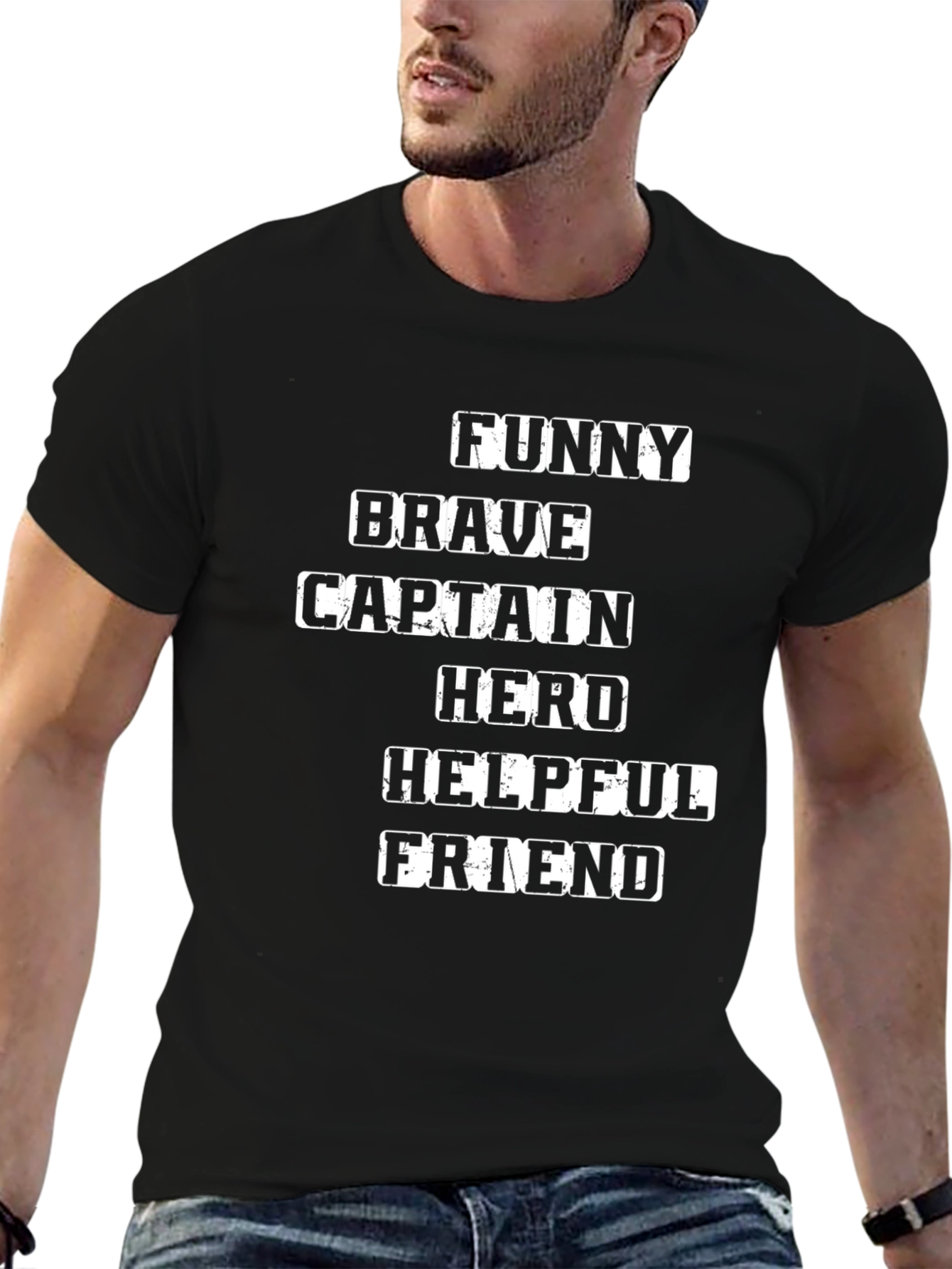 Black Funny Brave Captain Hero T-Shirt view 6