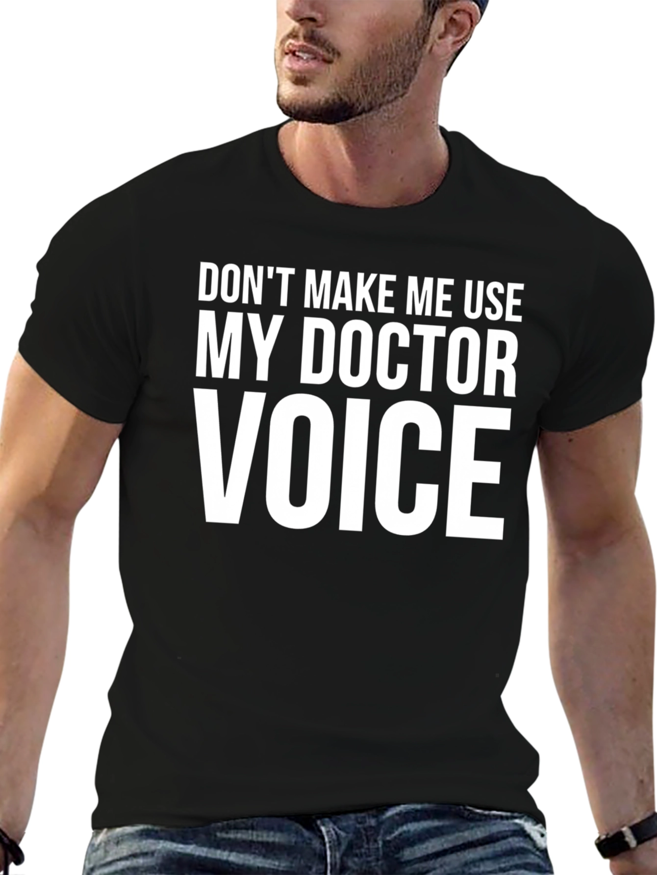 Black Funny Doctor Voice T-Shirt - Black Cotton Tee view 6