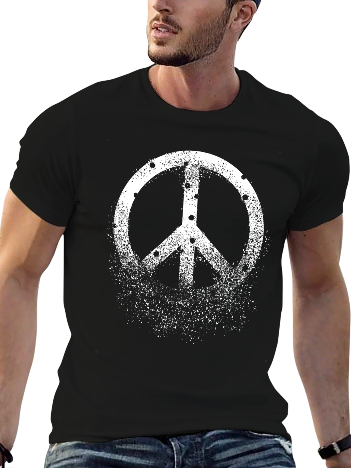 Black Vintage Peace Sign Graphic T-Shirt view 6