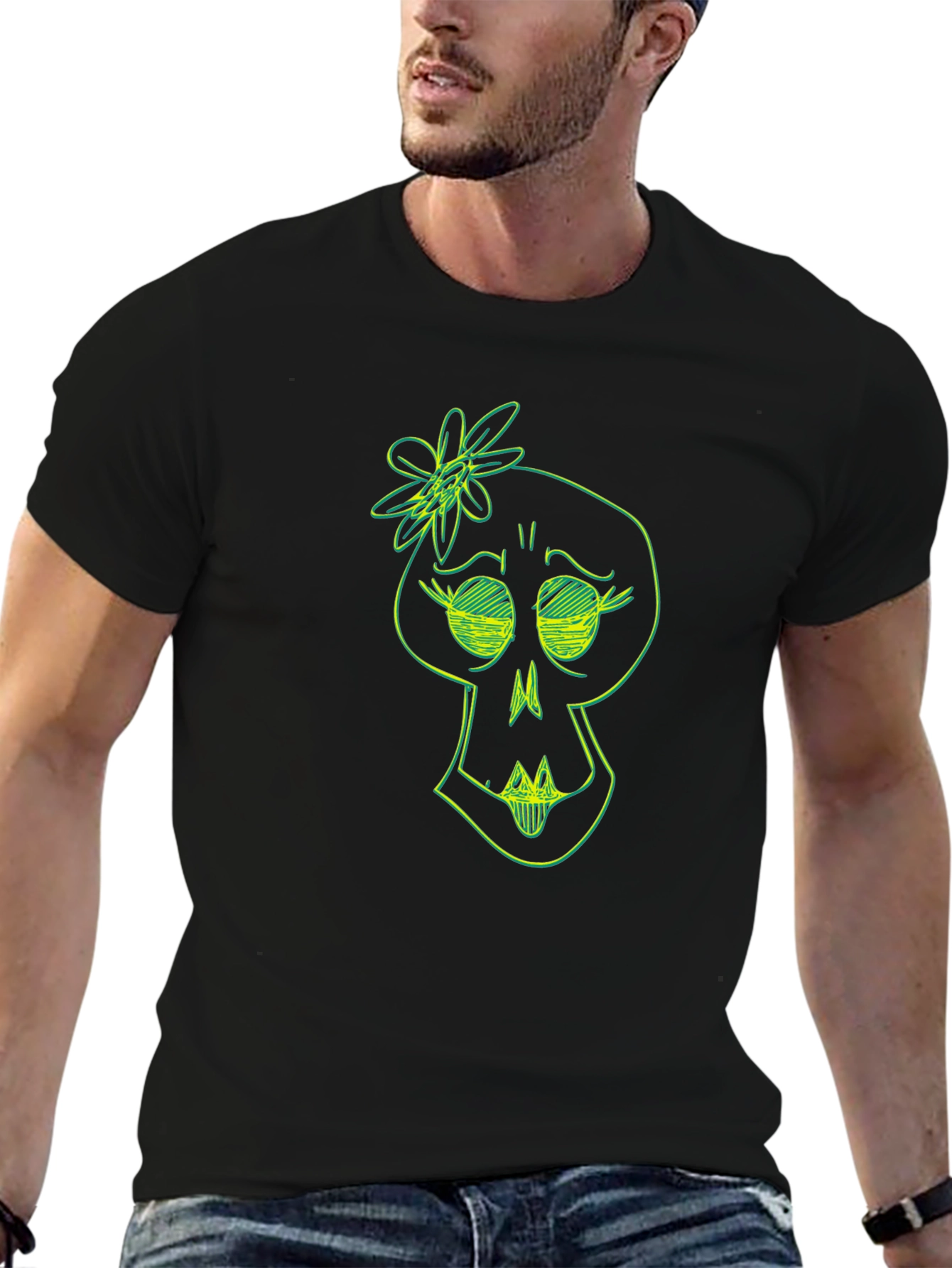 Black Skull Flower Graphic Tee - Trendy Black T-Shirt view 6