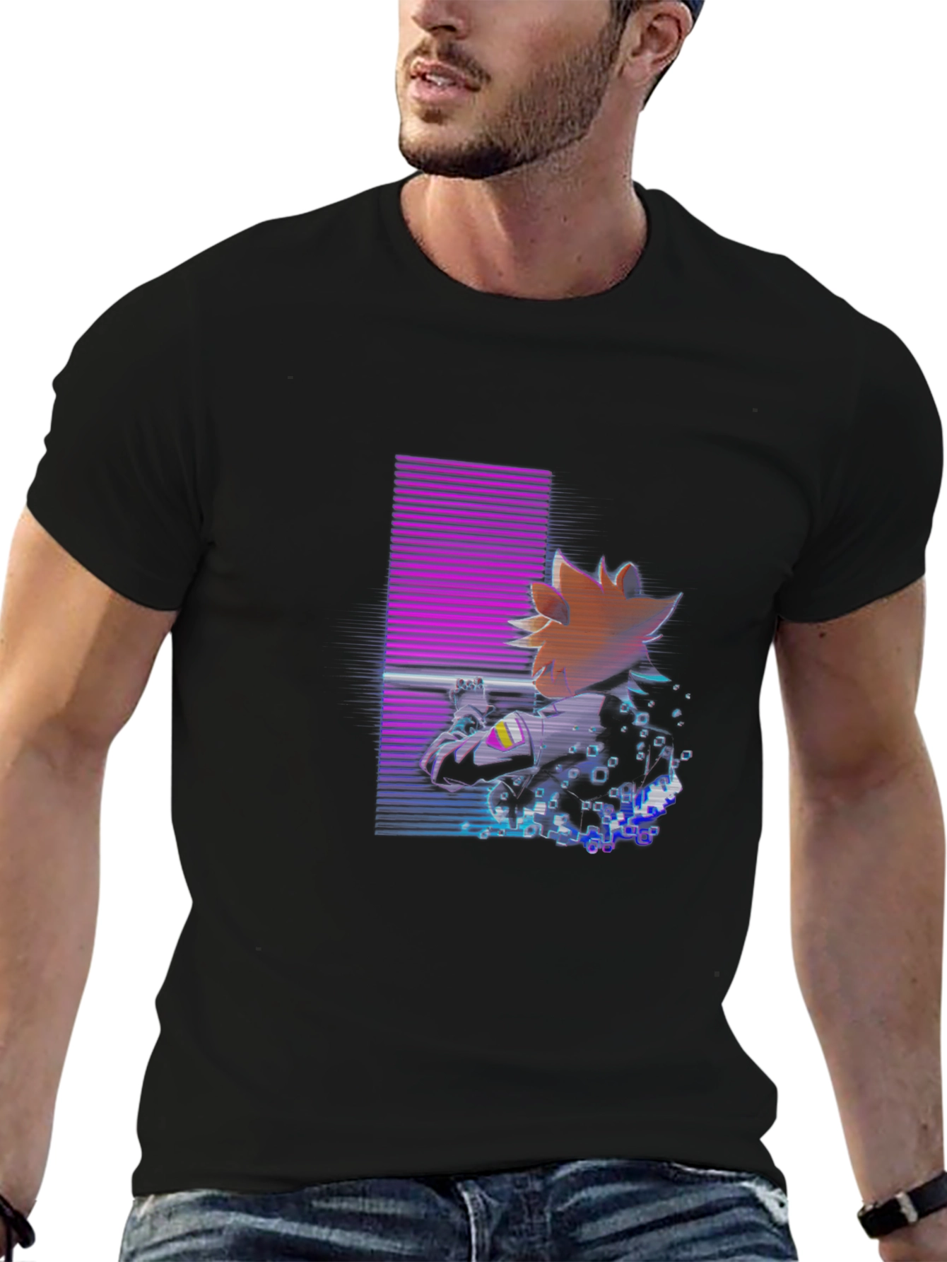 Black Retro Anime Graphic Black T-Shirt view 6