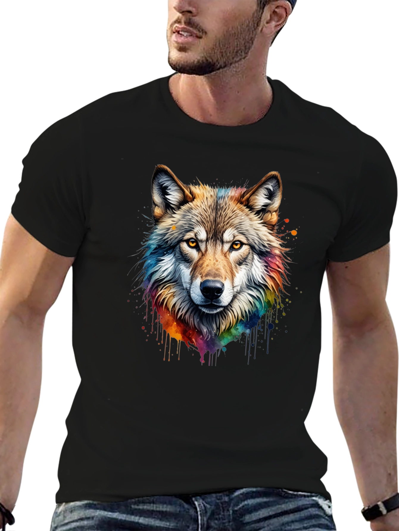Black Wolf Graphic T-Shirt - Colorful Animal Tee view 6