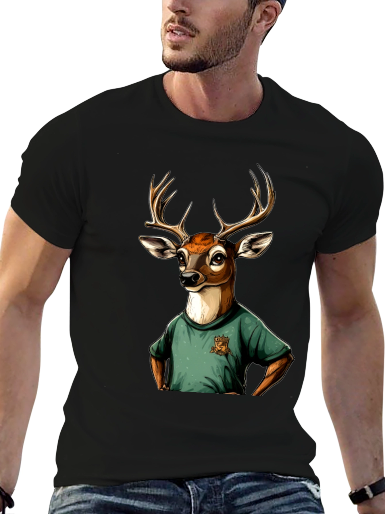 Black Deer T-Shirt - Novelty Animal Graphic Tee view 6
