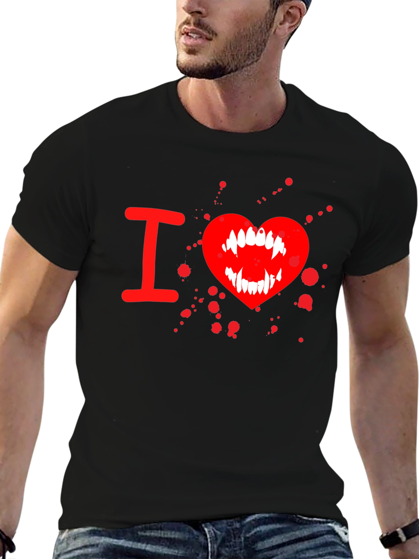Black I Heart Vampire Fangs Tee - Black Cotton Graphic T-Shirt view 6