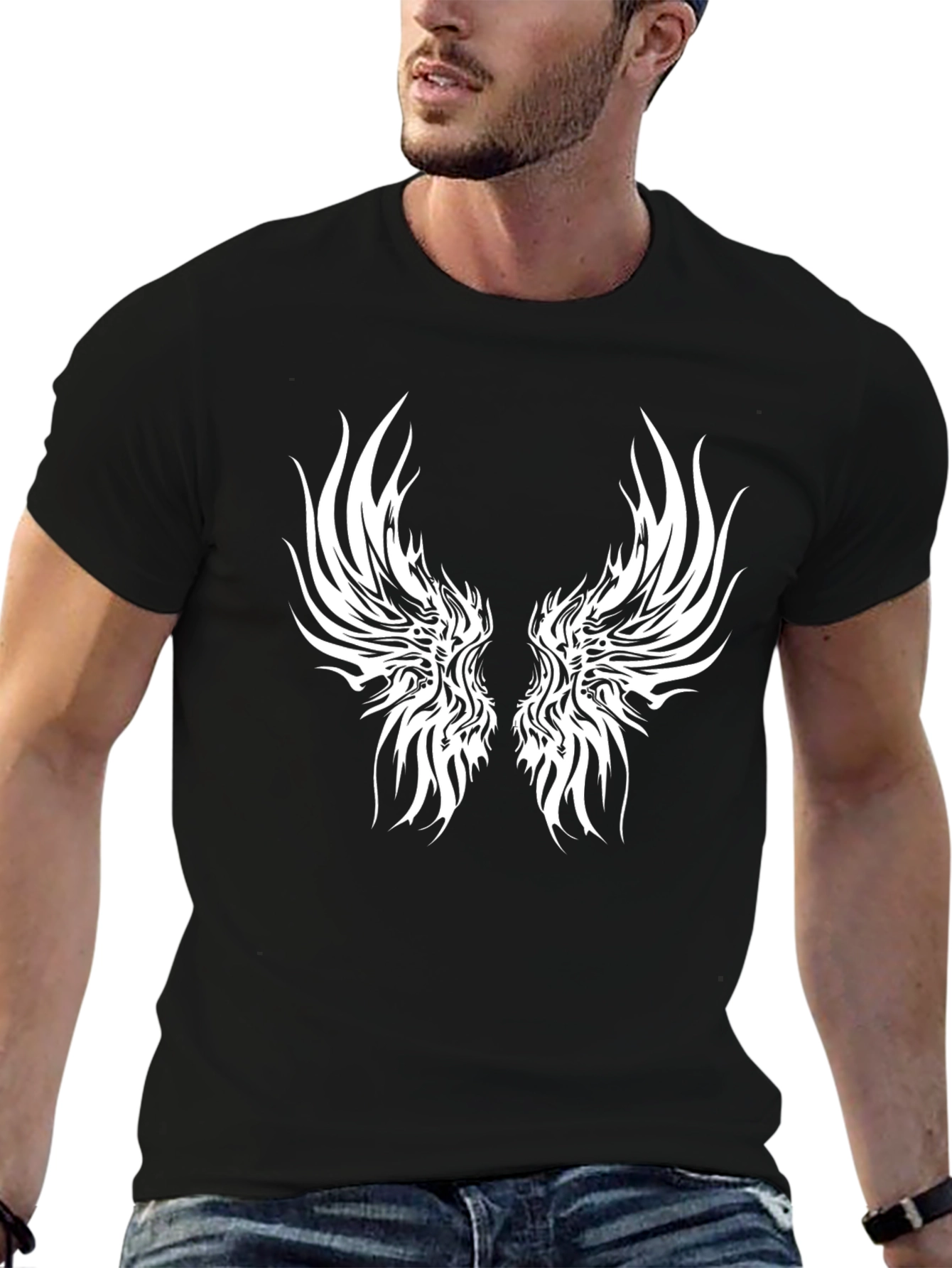 Black Black T-Shirt with Winged Design view 6