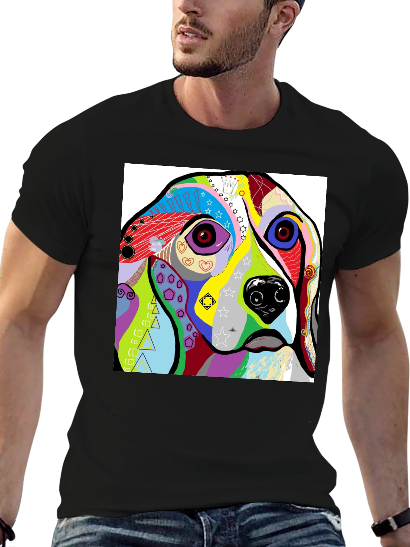 Black Abstract Dog Print Black T-Shirt view 6