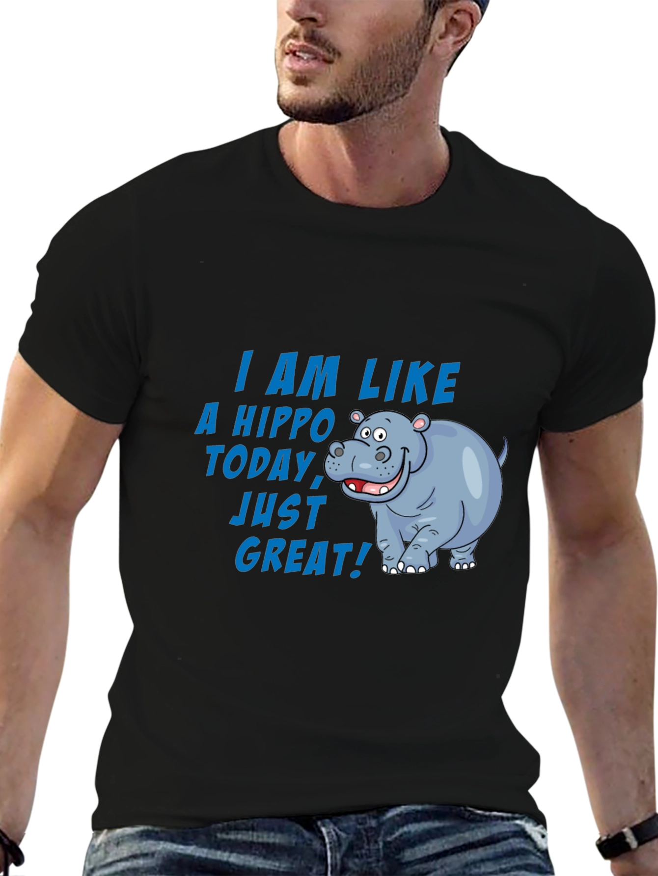 Black Hippo Today T-Shirt - Great Mood Graphic Tee view 6