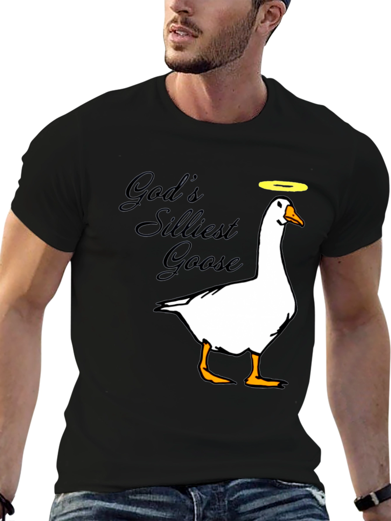 Black God's Silliest Goose Black Graphic T-Shirt view 6