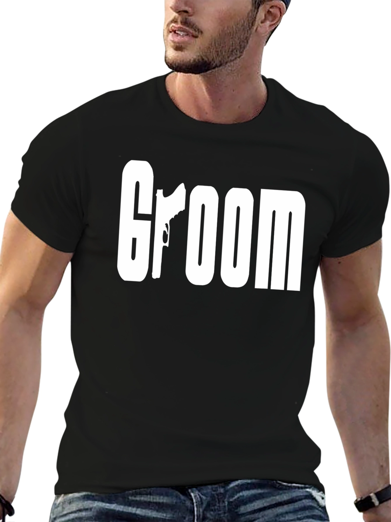 Black Groom Graphic Tee - Gun Silhouette Design view 6