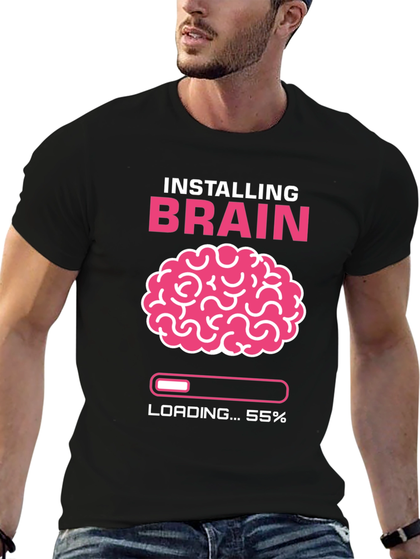 Black Installing Brain T-Shirt - Funny Nerd Tee view 6