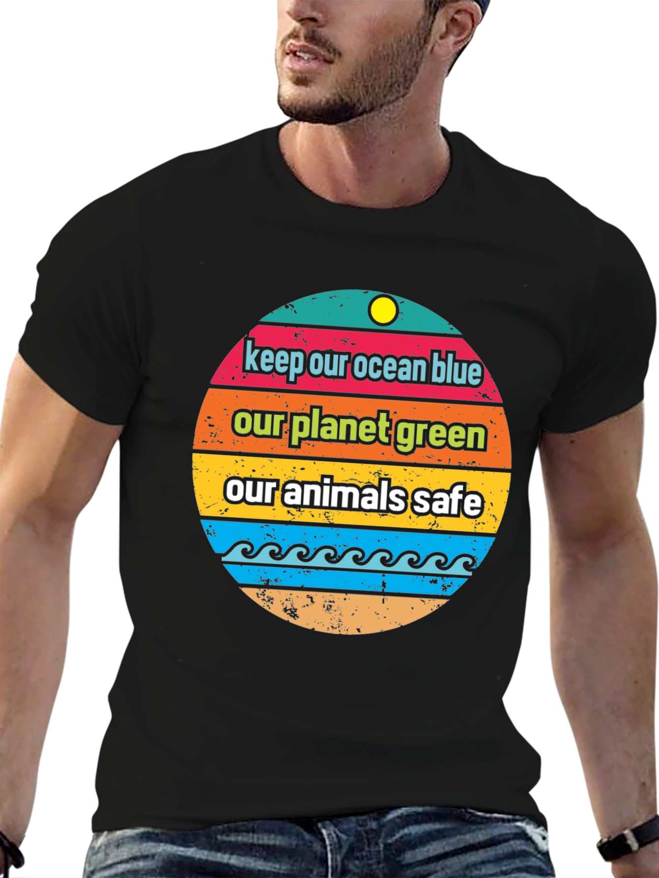 Black Ocean Blue Planet Green Graphic Tee view 6