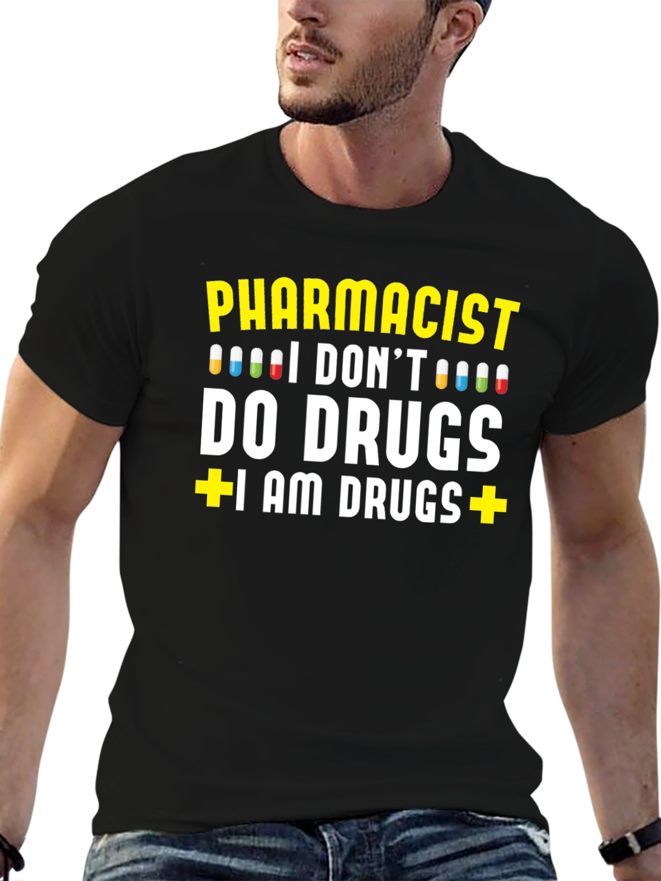 Black Pharmacist I AM DRUGS Graphic T-Shirt view 6