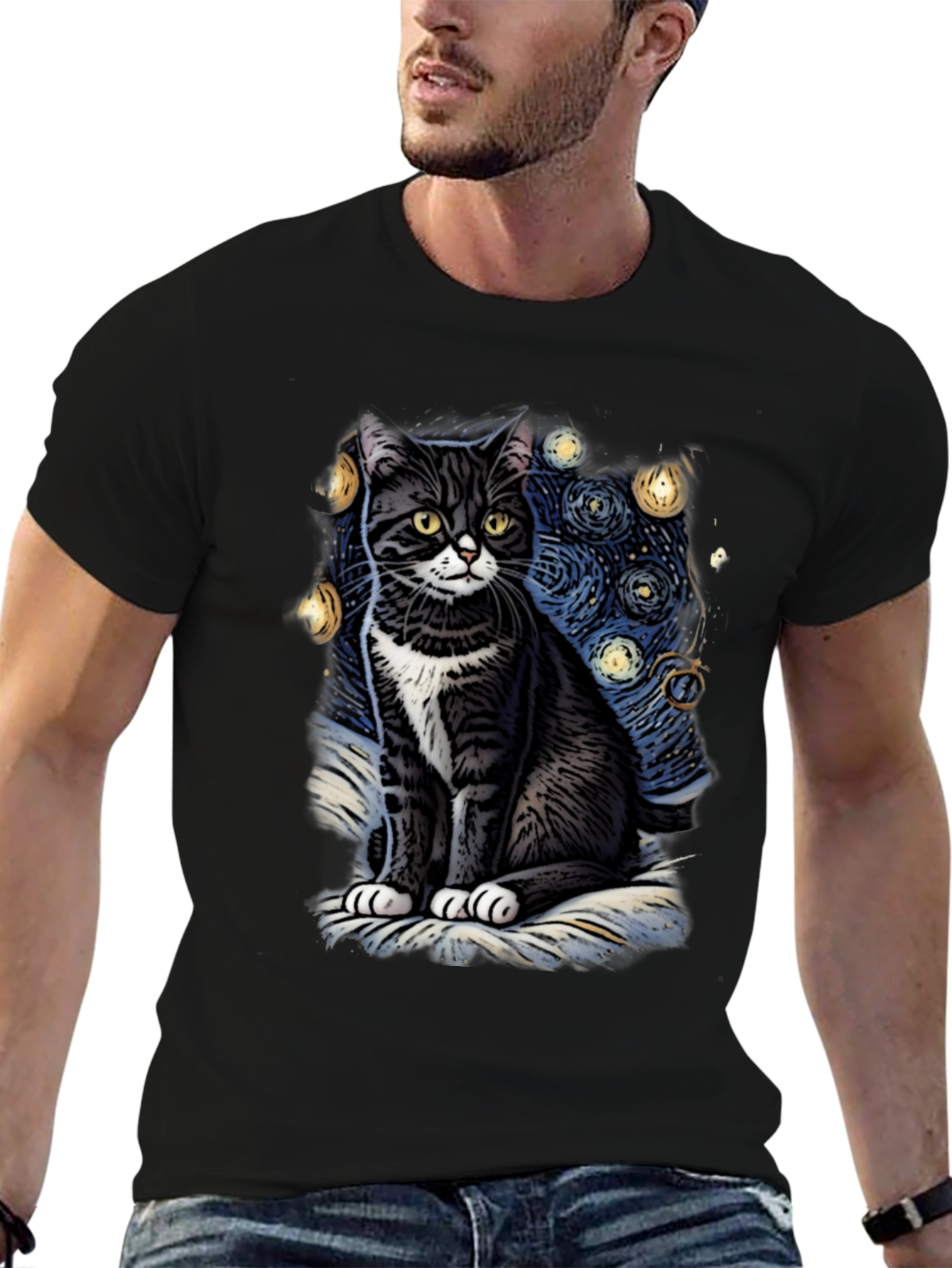 Black Starry Cat T-Shirt view 6