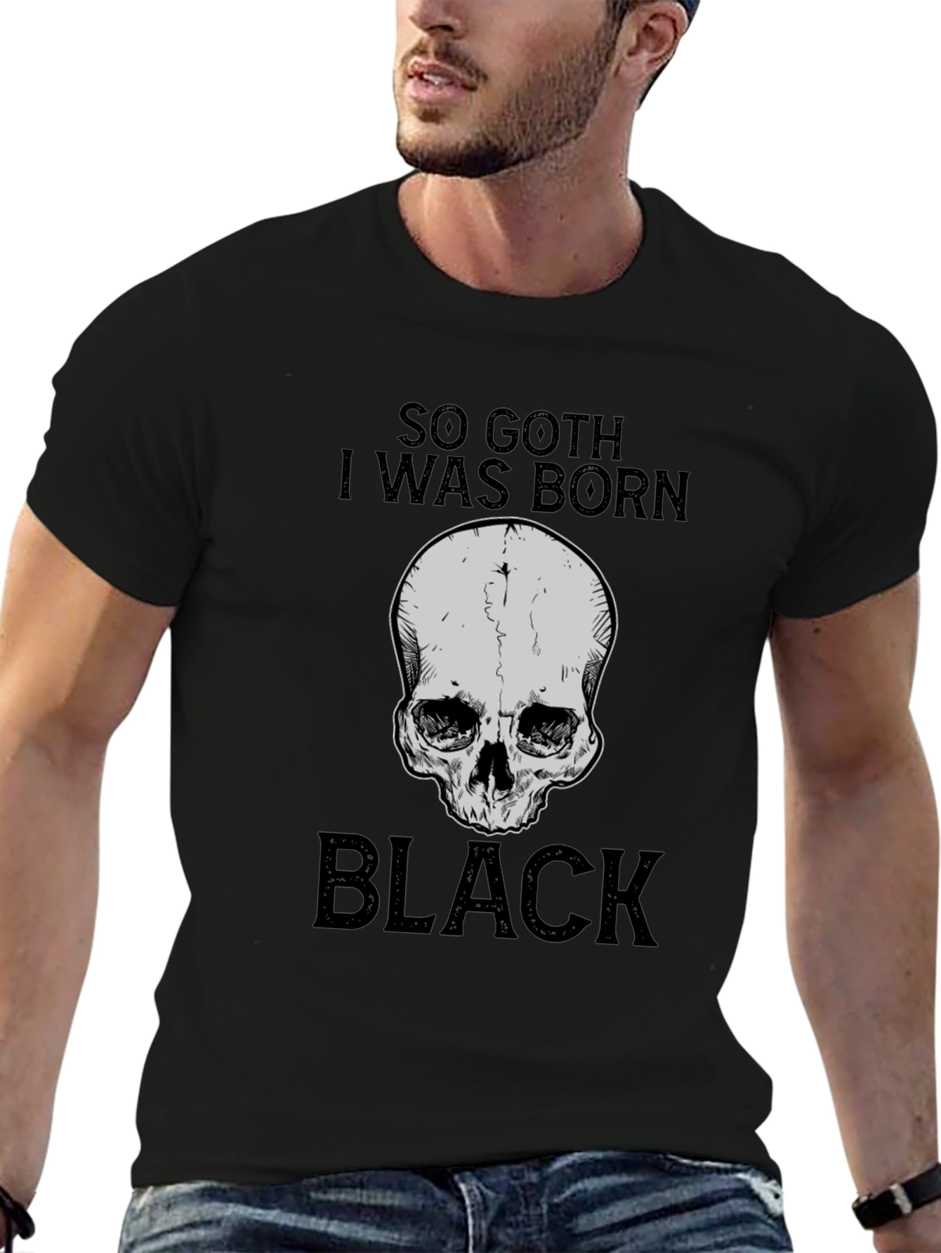 Black So Goth I Was Born Black T-Shirt - Skull Graphic Tee view 6
