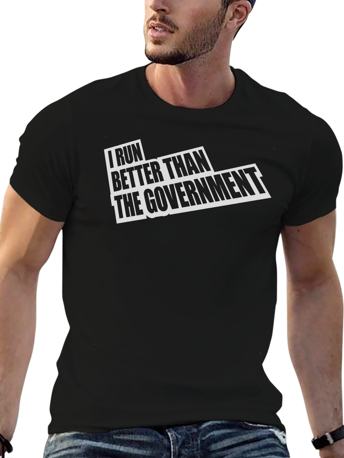 Black I Run Better Than The Government Graphic Tee view 6