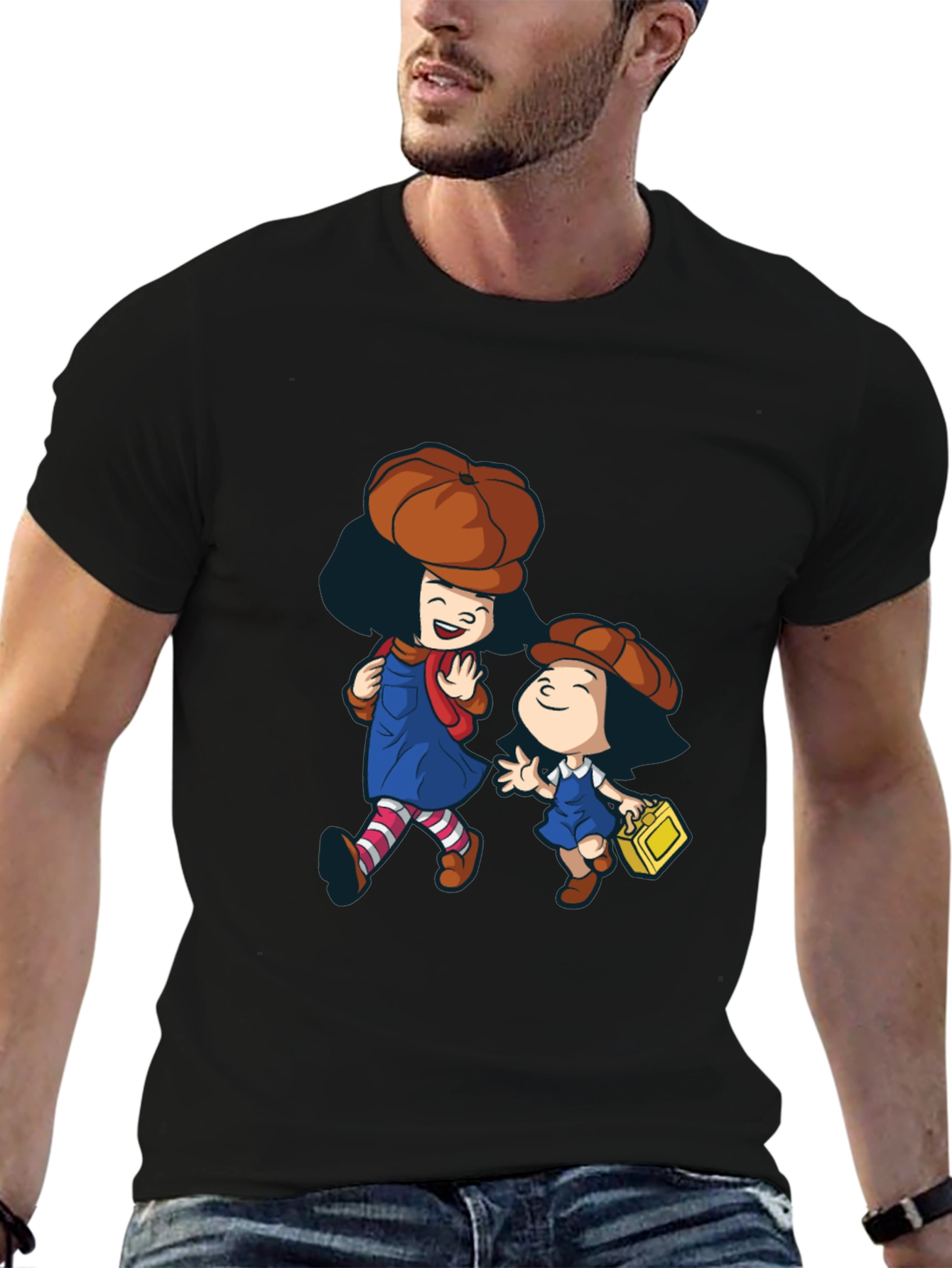 Black Cartoon Character Graphic Print Black T-Shirt view 6