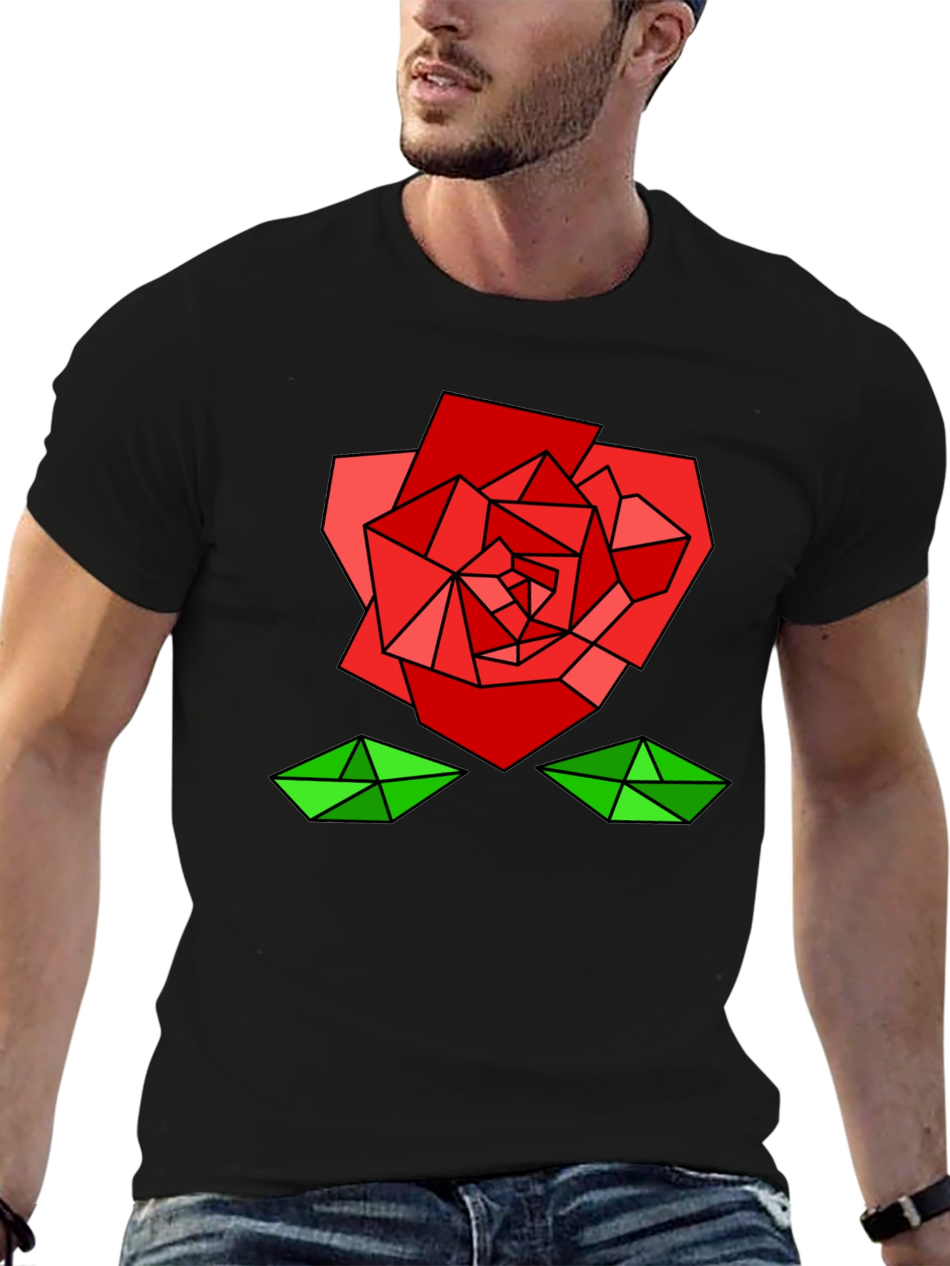 Black Geometric Rose Graphic Tee - Modern Artistic Design view 6