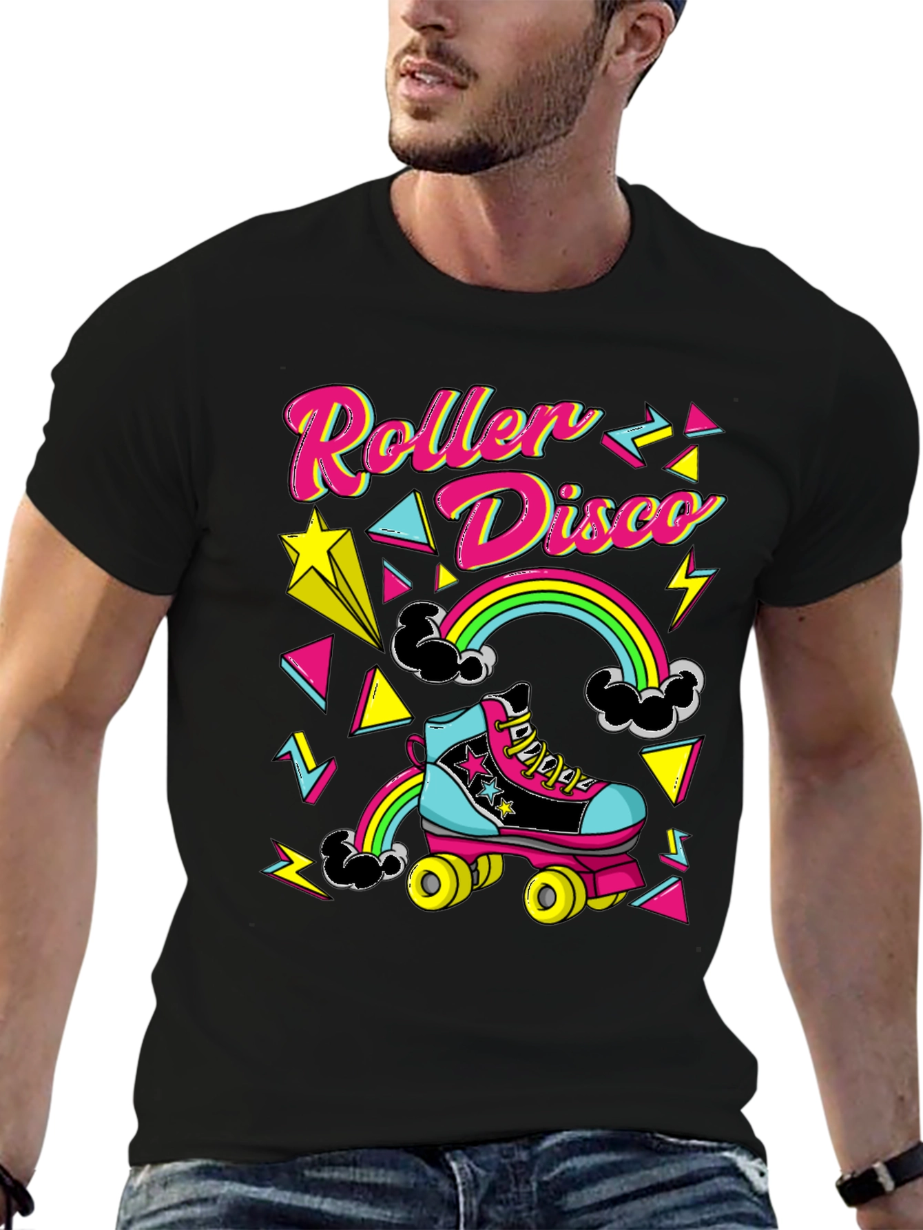 Black Retro Roller Disco T-Shirt - 80s Style view 6