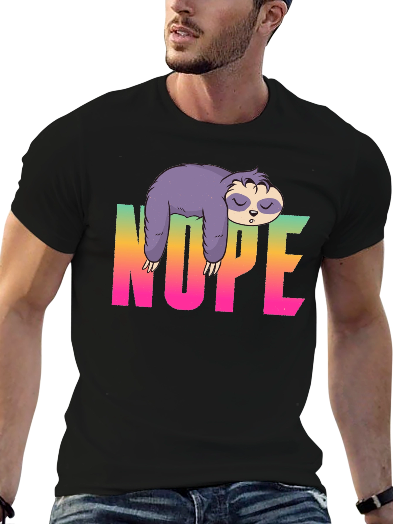 Black Nope Sloth Graphic Tee - Relaxed Style view 6