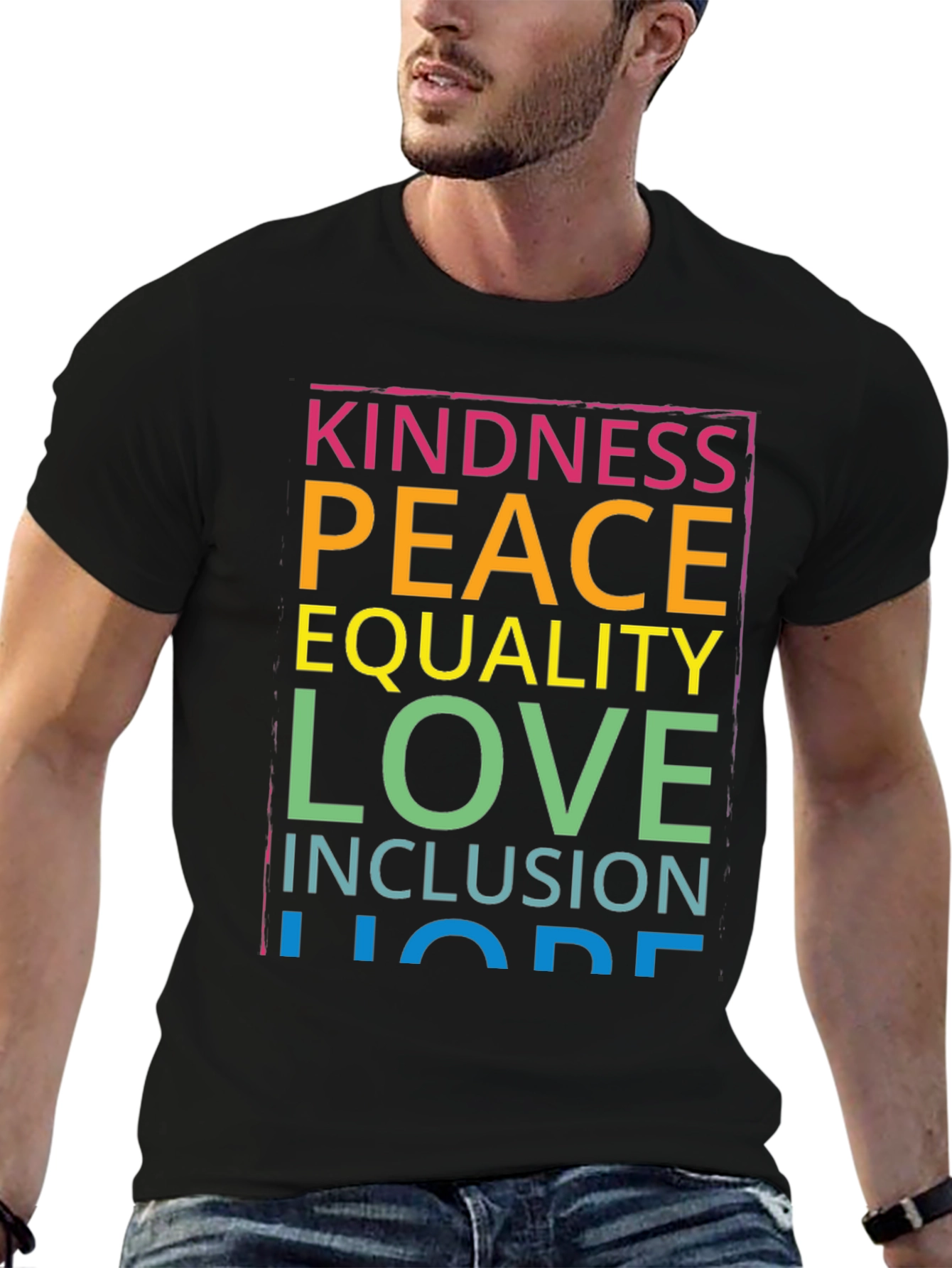 Black Kindness Peace Love Inclusion Hope T-Shirt view 6