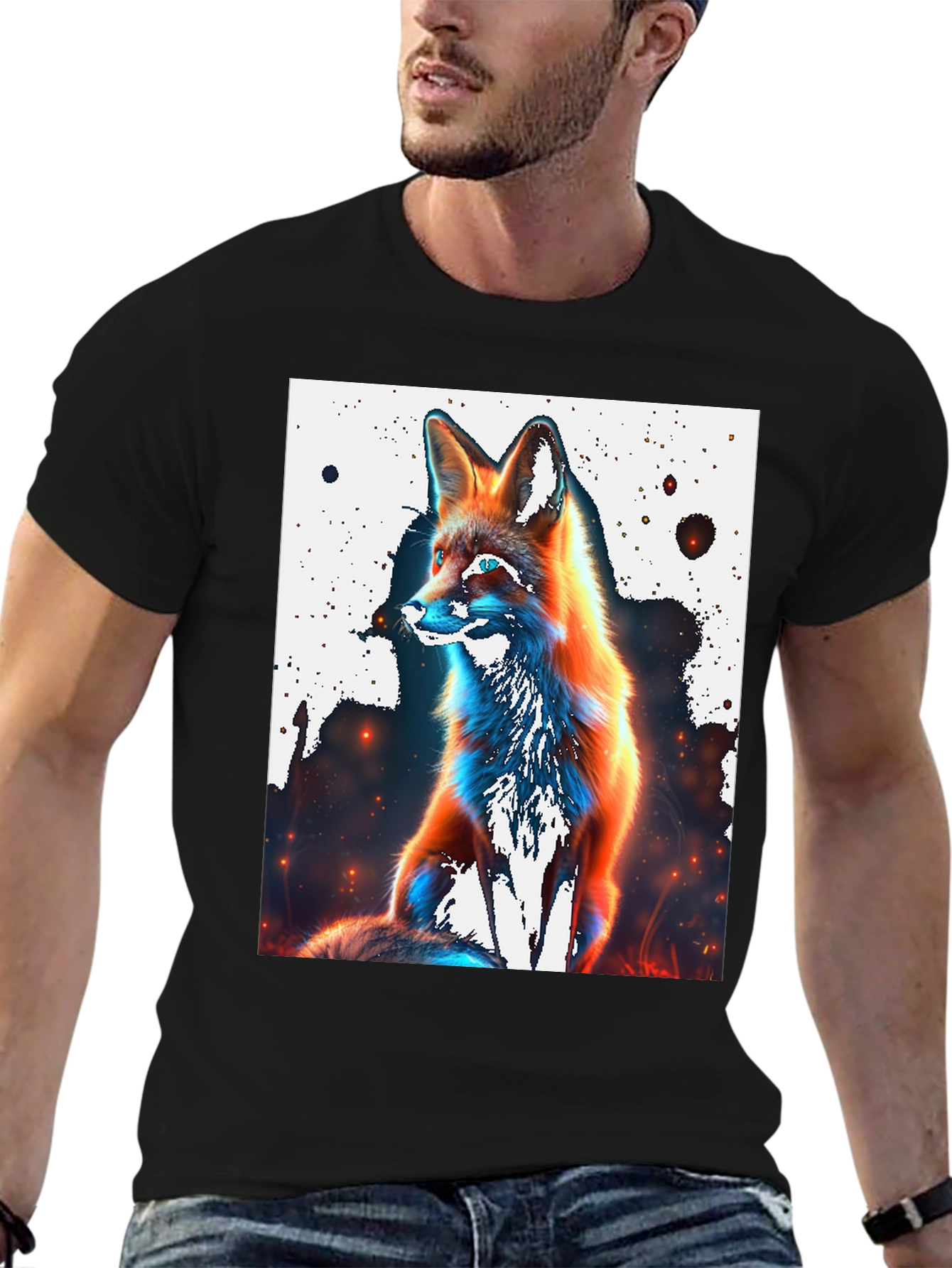 Black Cool Fox Graphic Tee - Stylish Men's Black T-Shirt view 6