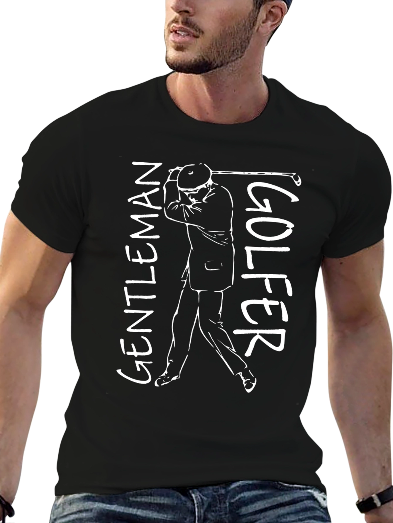 Black Gentleman Golfer Graphic Tee - Black Cotton T-Shirt view 6