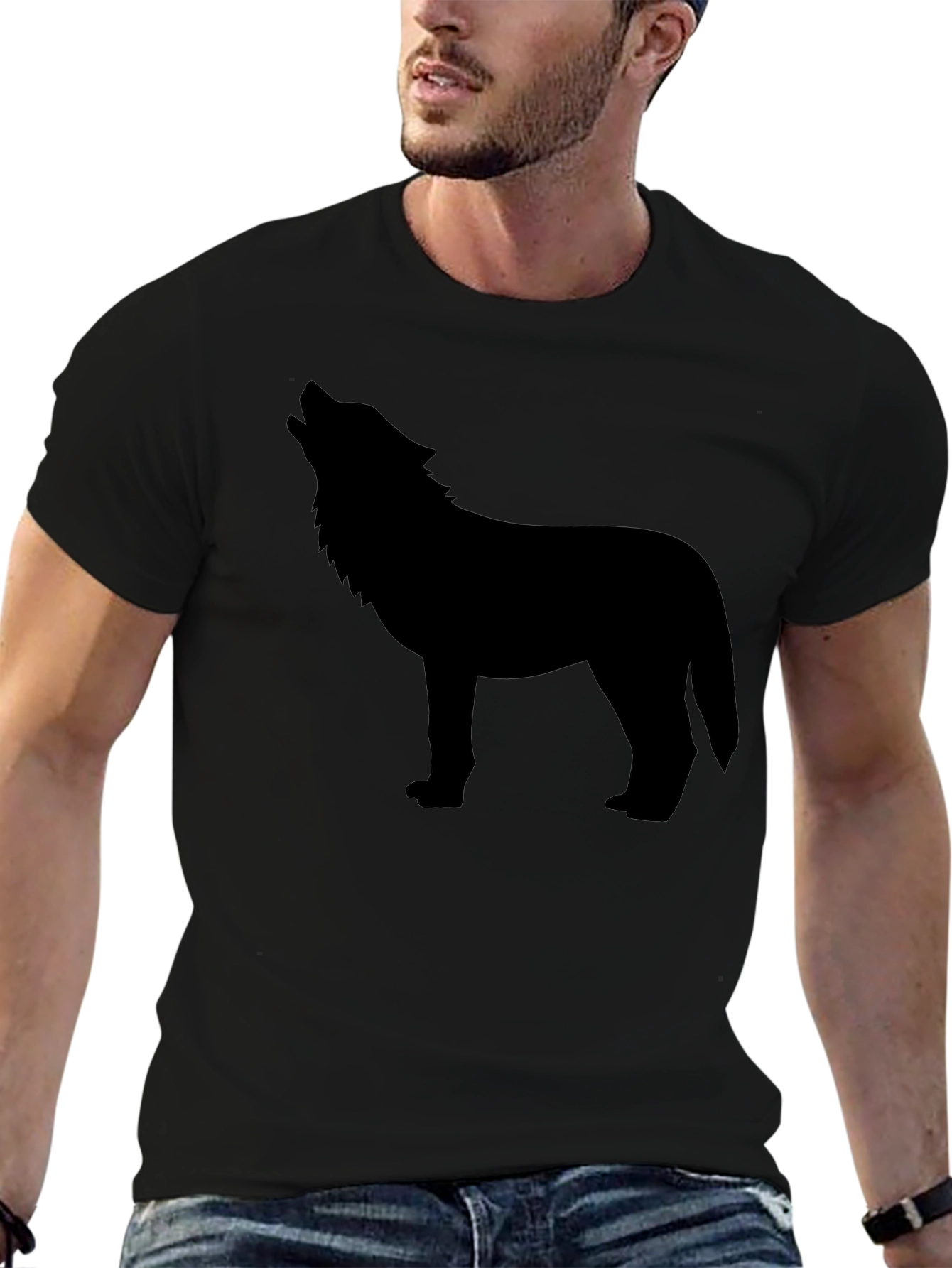 Black Wolf Silhouette Black Graphic Tee view 6