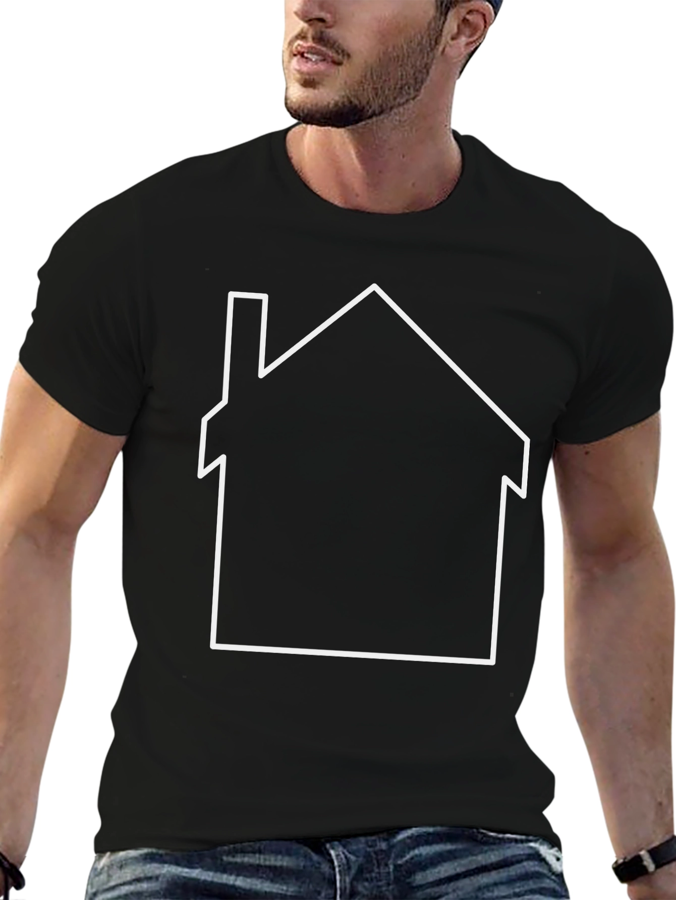 Black Minimalist House Outline Graphic Tee - Black view 6