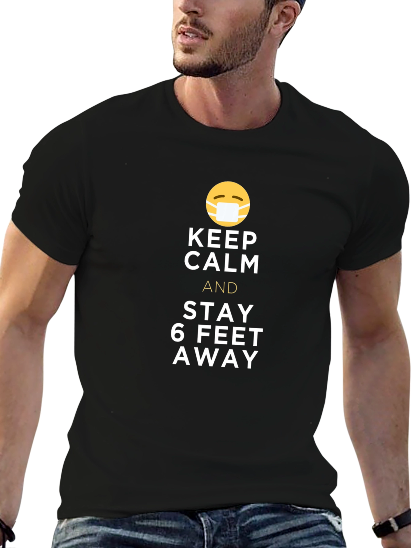 Black Keep Calm 6 Feet Away T-Shirt - Black Cotton Tee view 6