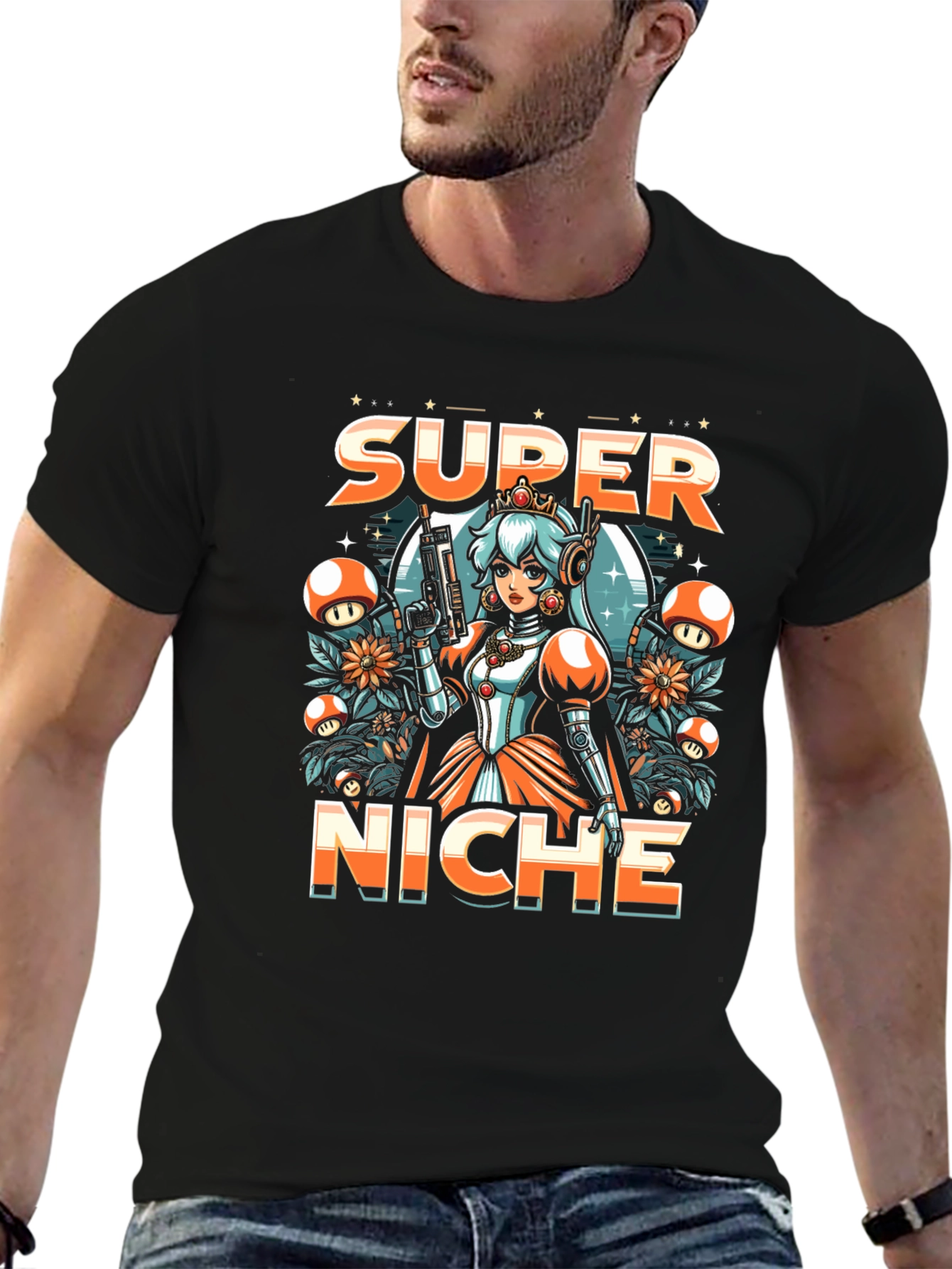 Black Super Niche Mario Parody Graphic Tee view 6