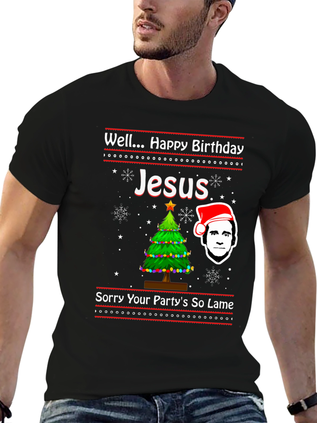 Black Well Happy Birthday Jesus Funny Christmas T-Shirt view 6
