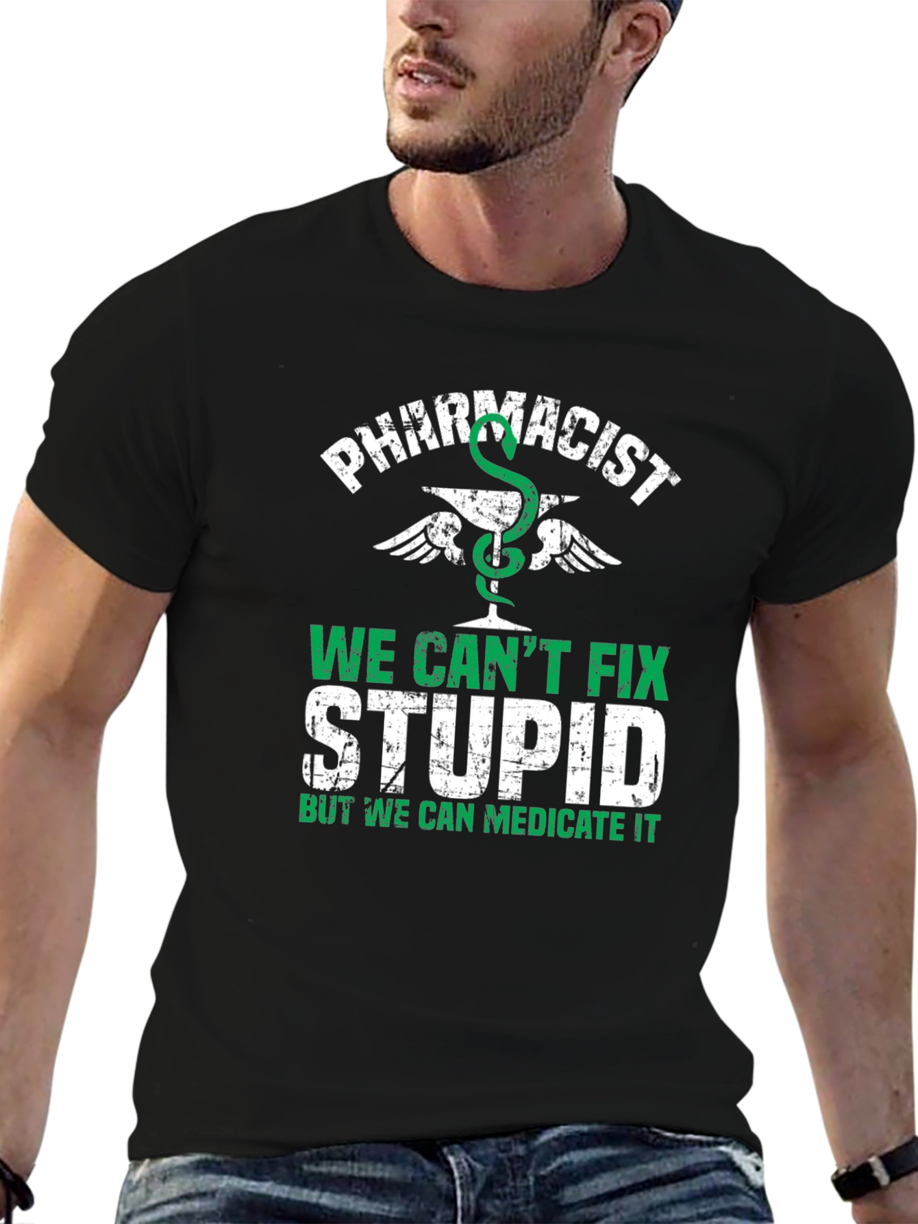 Black Pharmacist T-Shirt - We Can't Fix Stupid view 6