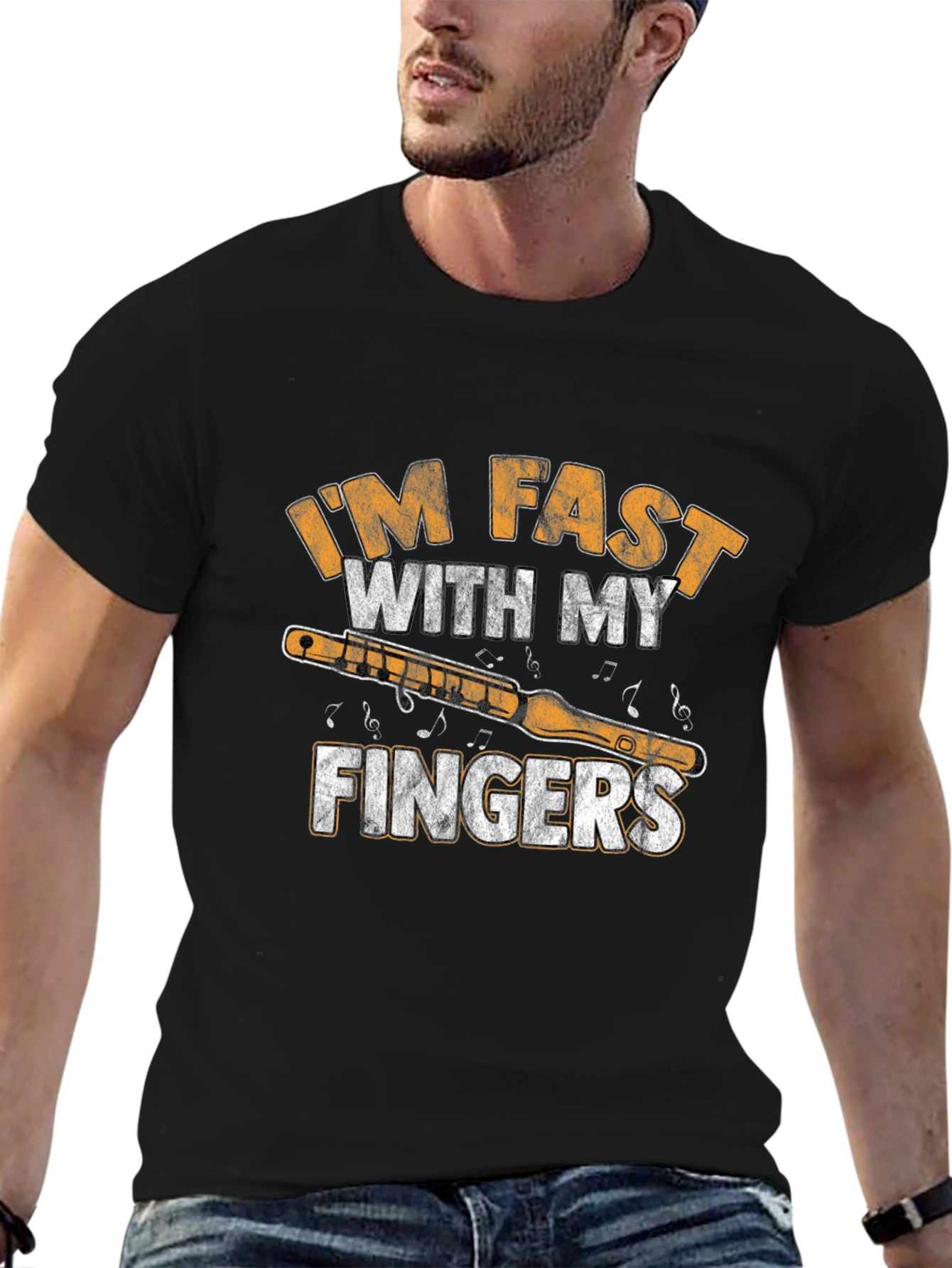 Black I'm Fast With My Fingers Flute T-Shirt view 6
