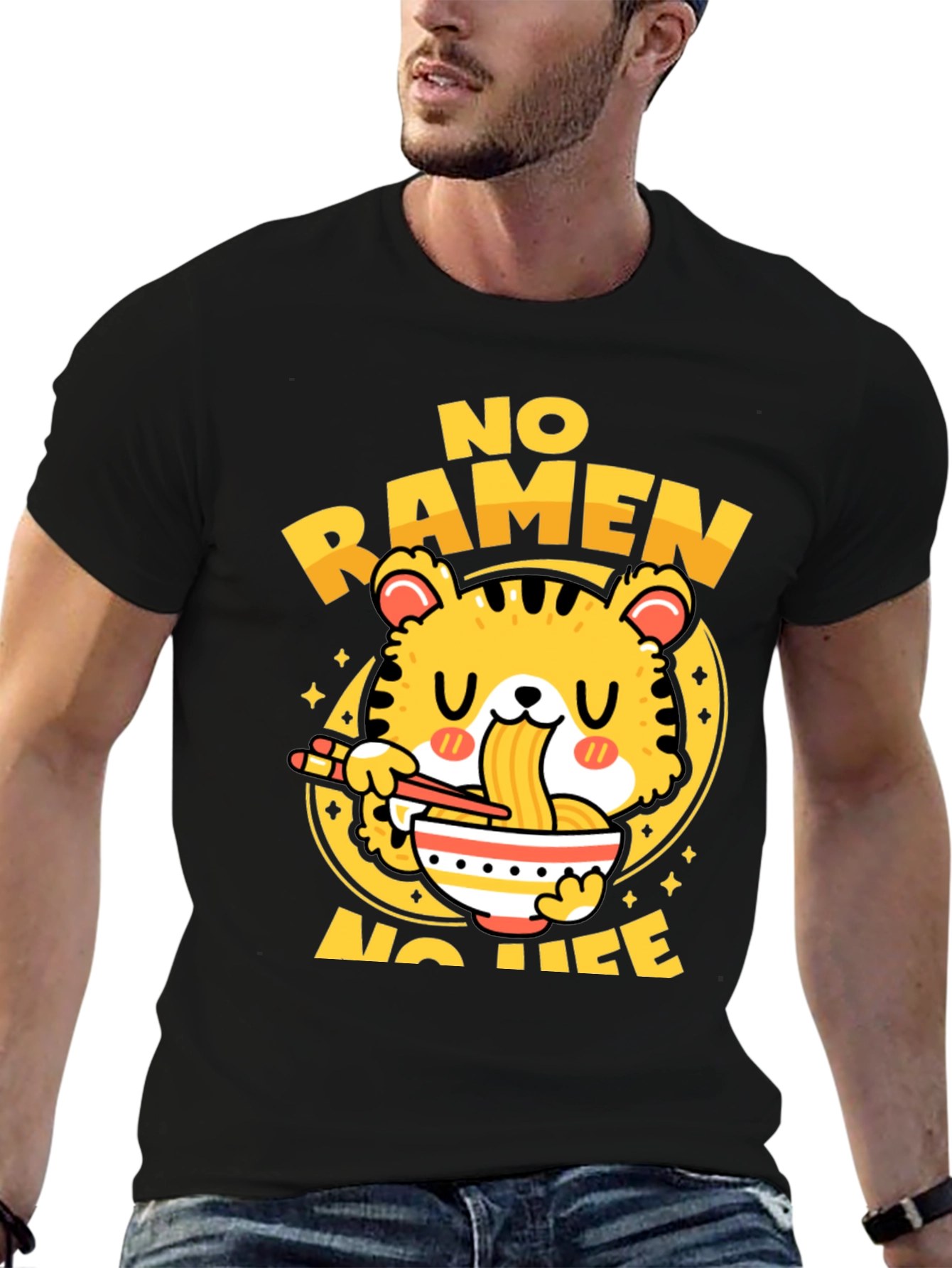 Black No Ramen No Life Graphic Tee - Black Cotton T-Shirt view 6