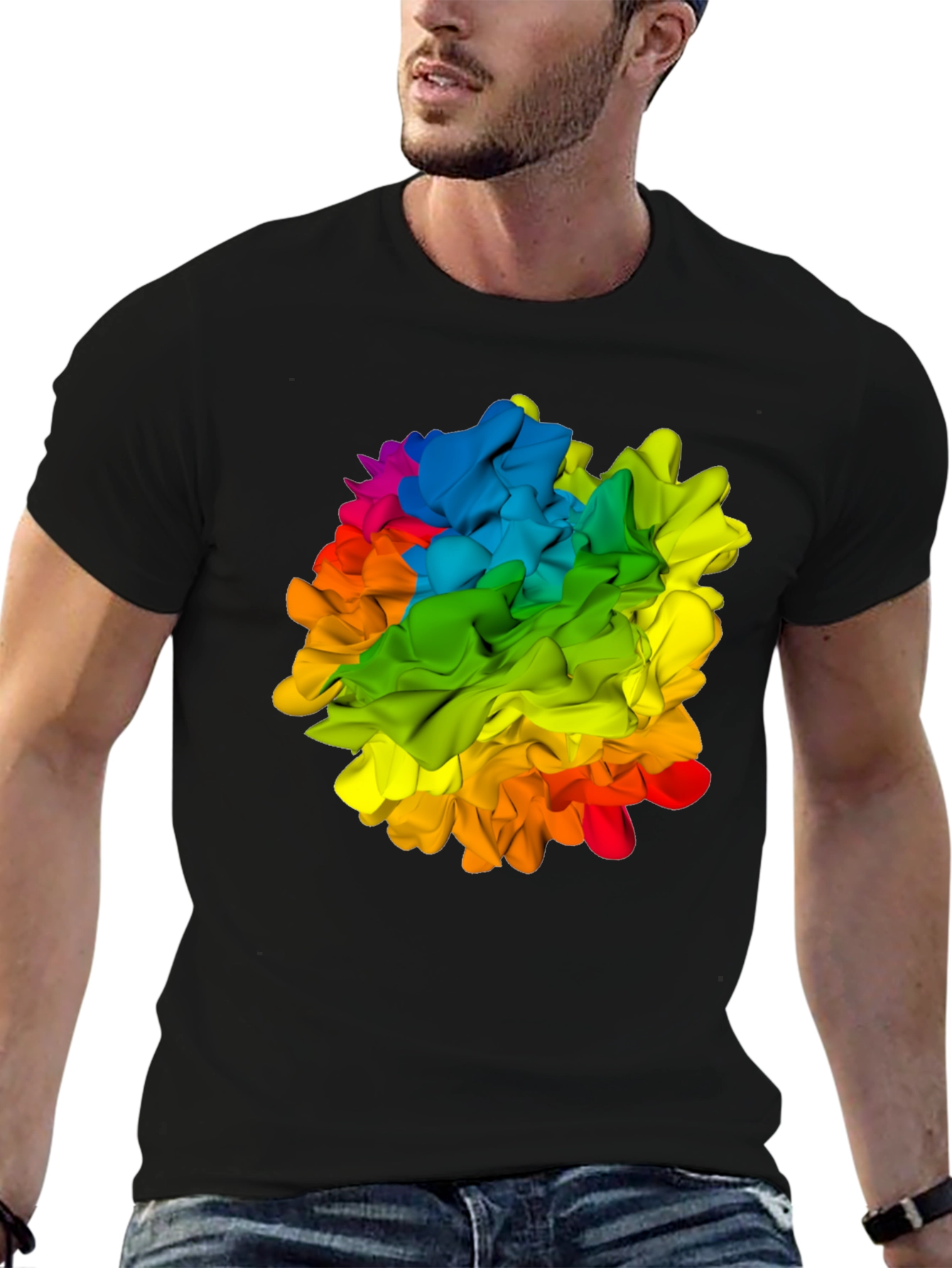 Black Rainbow Swirl Graphic Tee - Colorful Abstract Design view 6